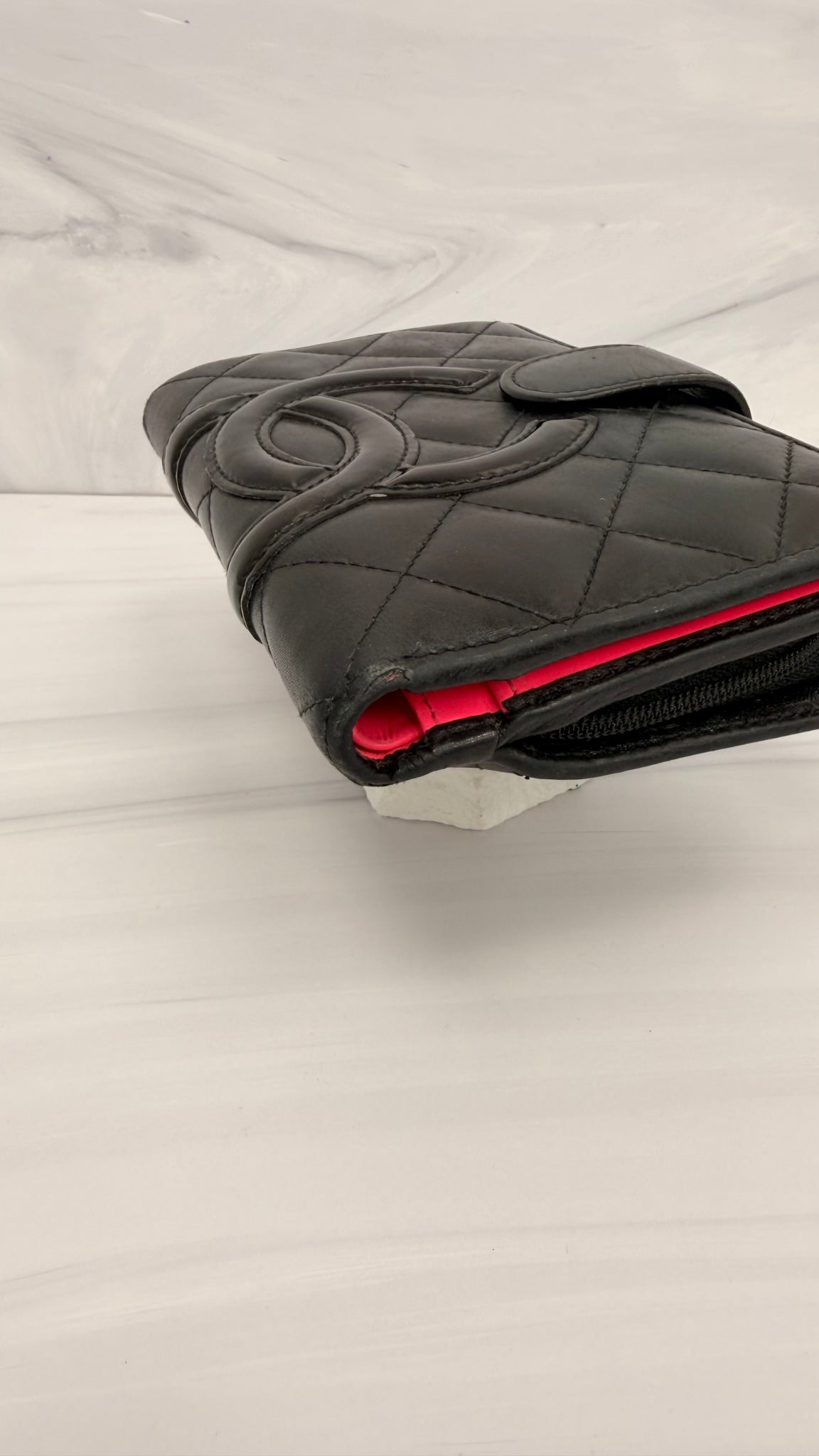 Chanel Black Calfskin Quilted Leather Compact Wallet 