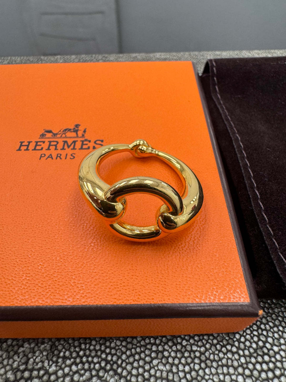 Hermes Gold Tone Mors Horsebit Scarf Ring