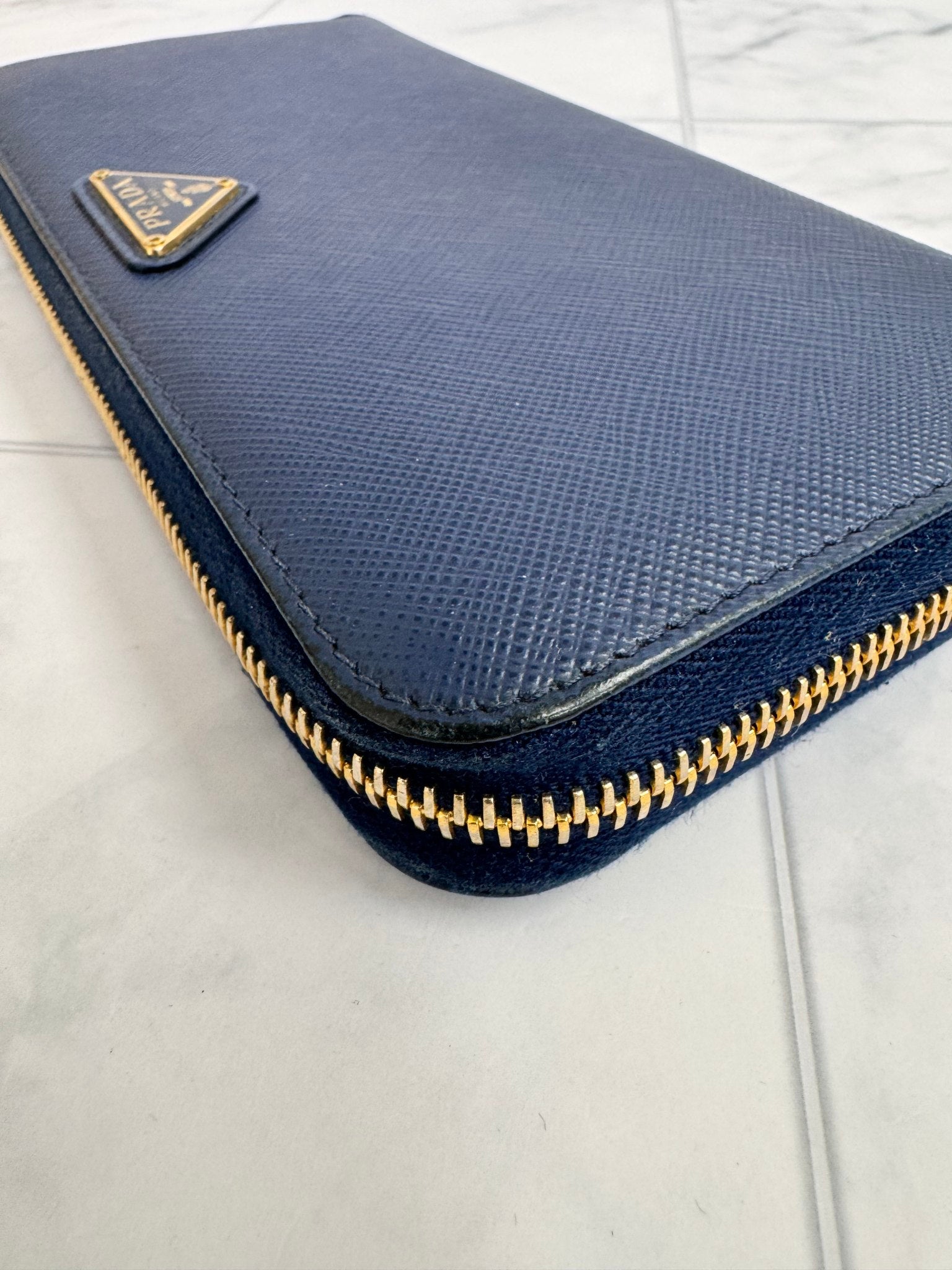 Prada Blue Saffiano Leather Long Zippy Wallet