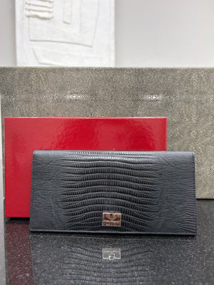 Salvatore Ferragamo Black Snakeskin Embossed Long Wallet