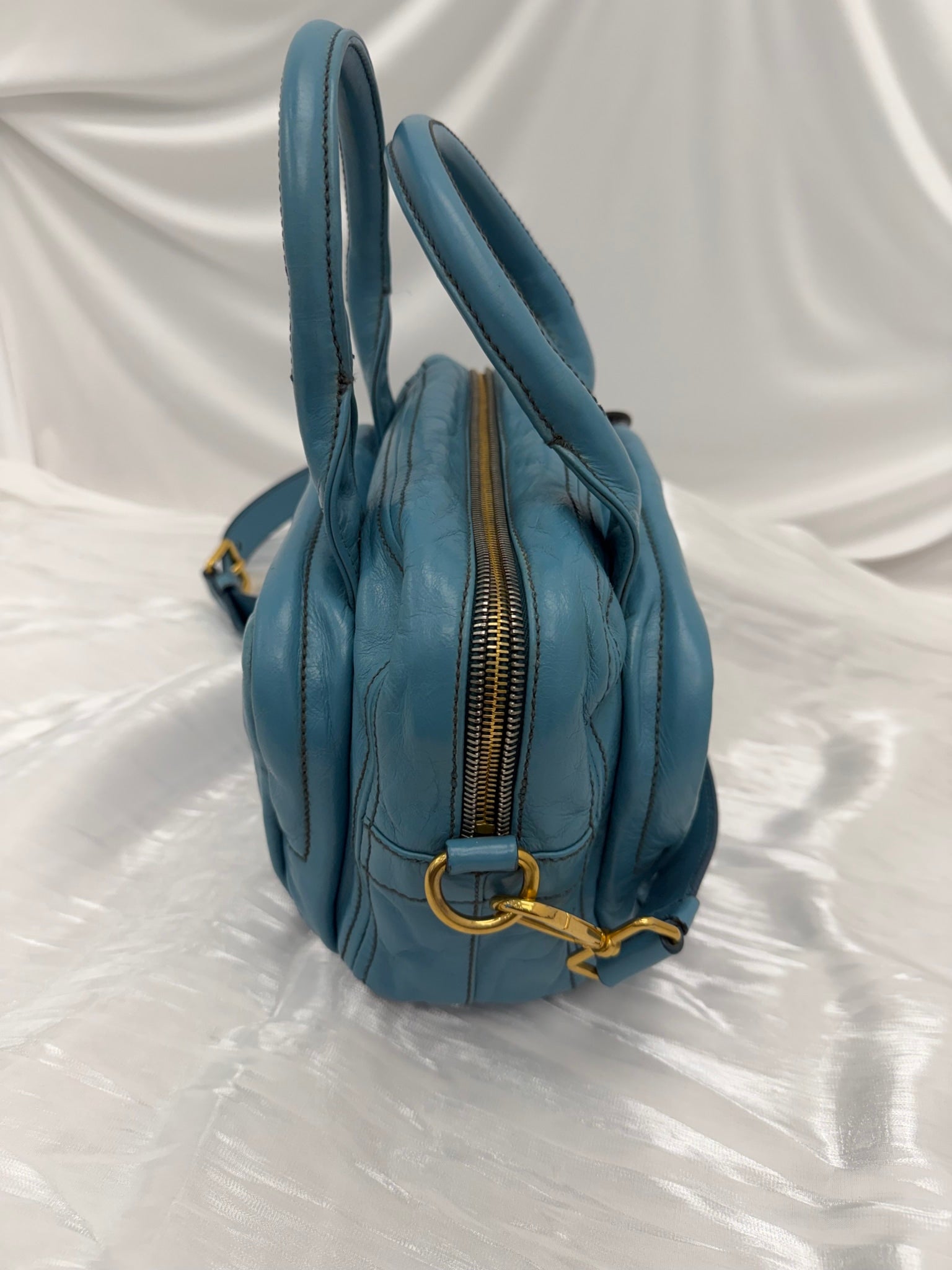 Prada Teal Crinkled Leather 2Way Bag