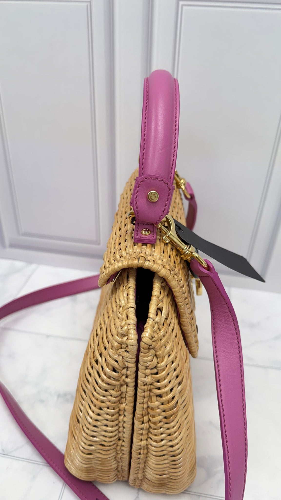 Salvatore Ferragamo Wicker & Pink Leather 2Way Bag