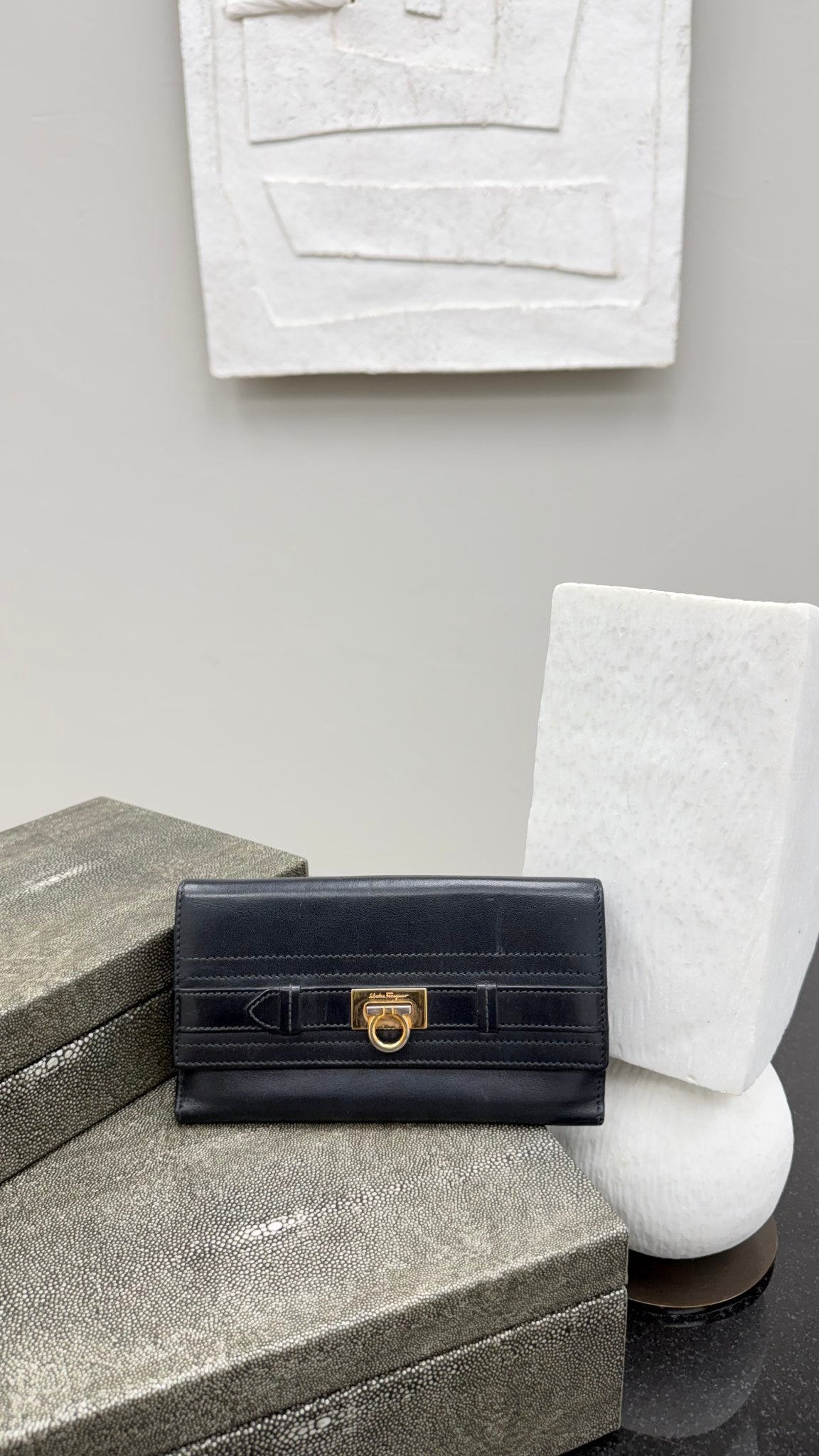 Salvatore Ferragamo Black Leather Continental Wallet
