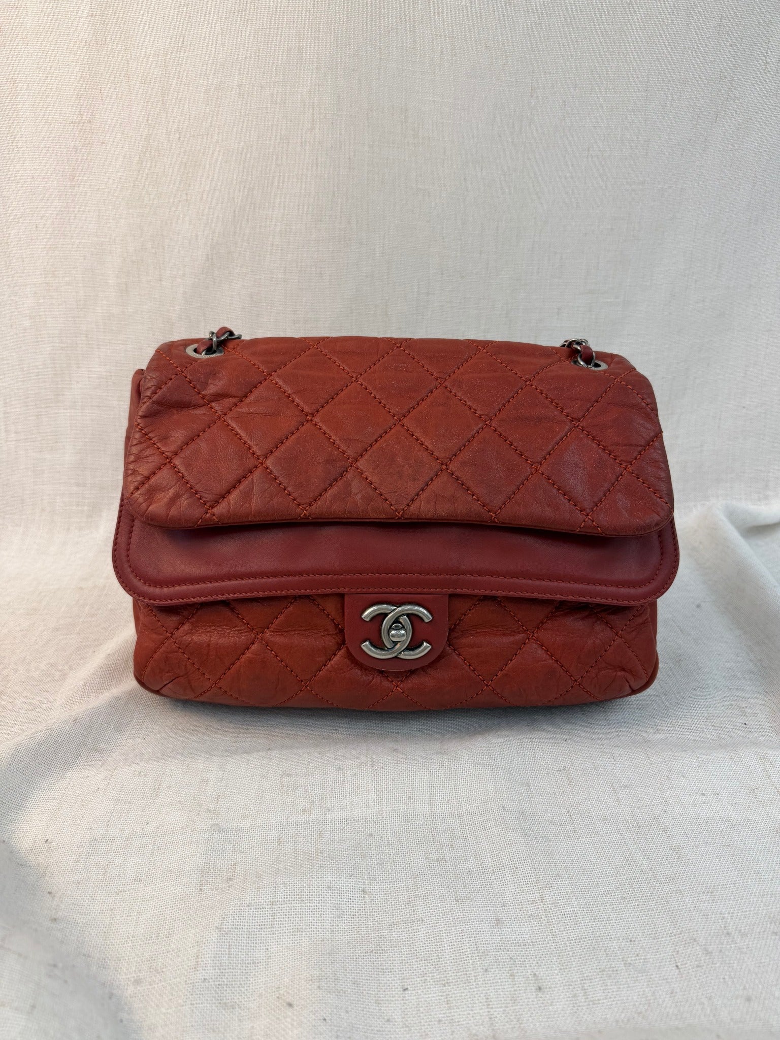 Chanel Red Iridescent Calfskin In The Mix Flap Bag