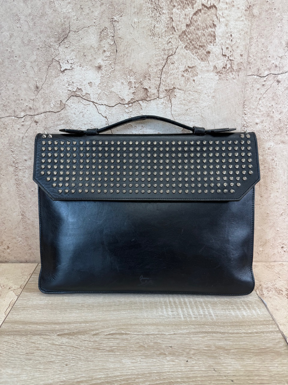 Christian Louboutin Black Leather Studded Briefcase