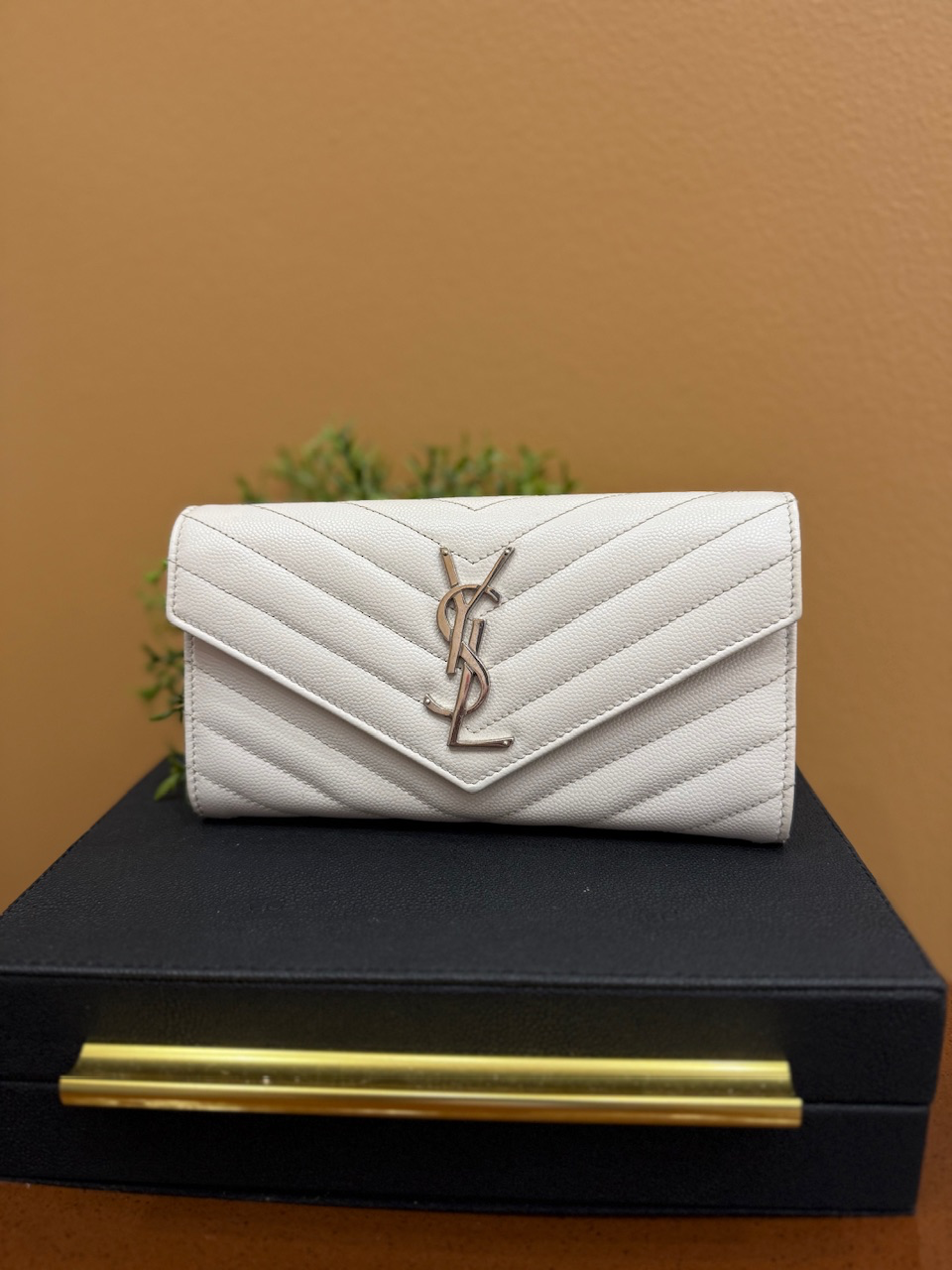 Saint Laurent YSL White Leather Long Wallet