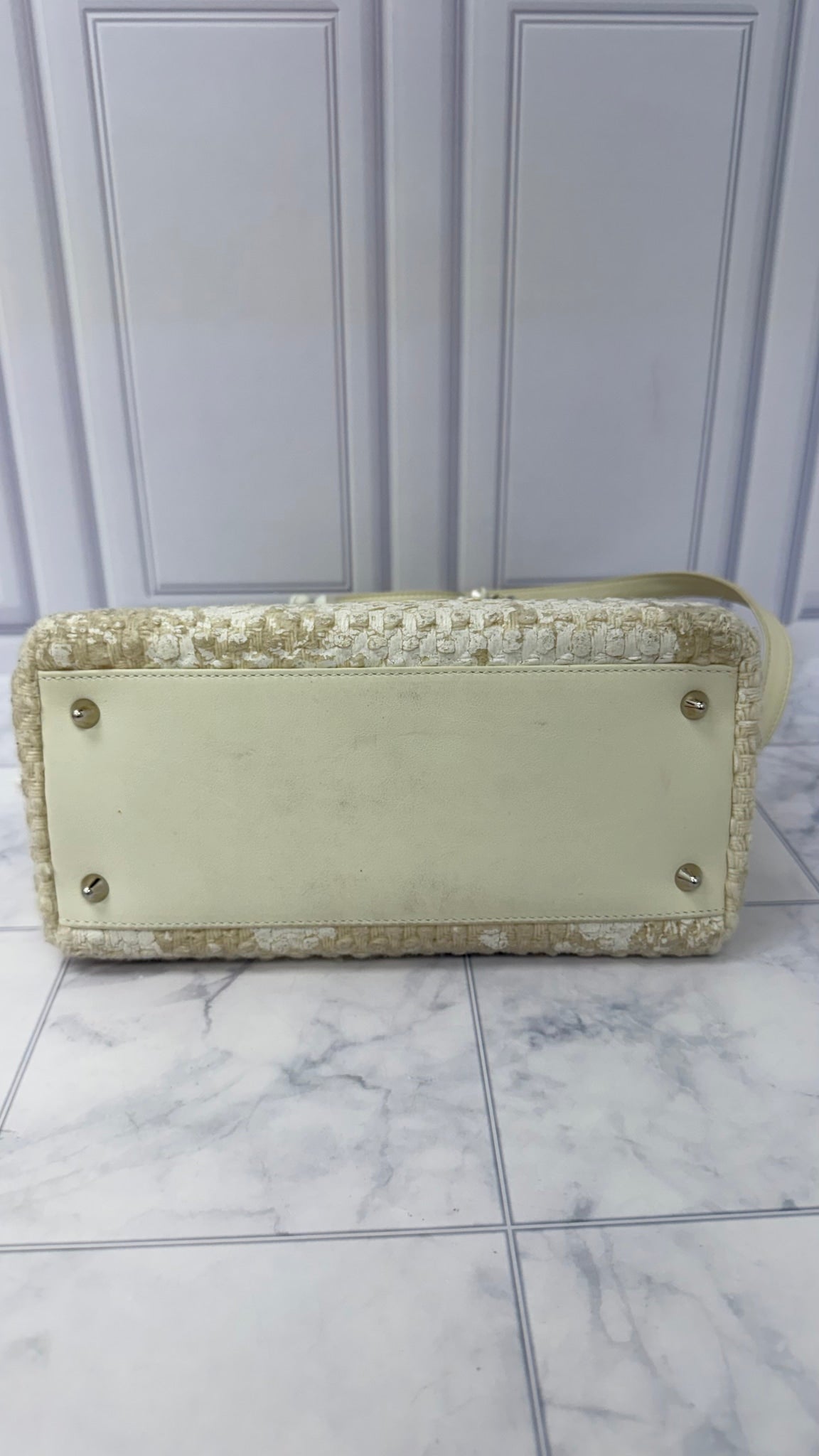 Christian Dior Ivory Tweed And Pearl Lady Dior Handbag 