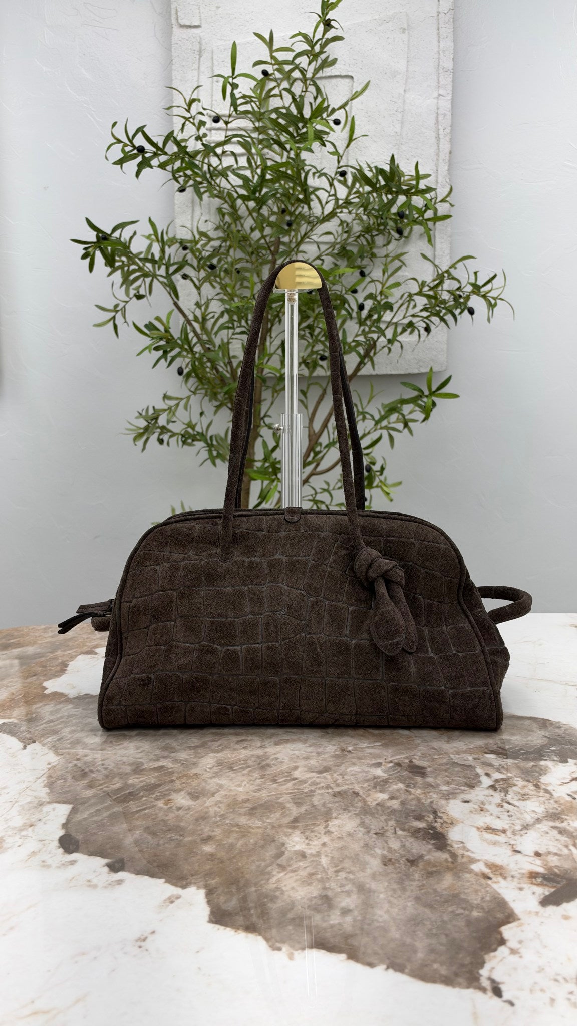 BRAND NEW Jacquemus Dark Brown Croc Embossed Suede Le Turismo Shoulder Bag