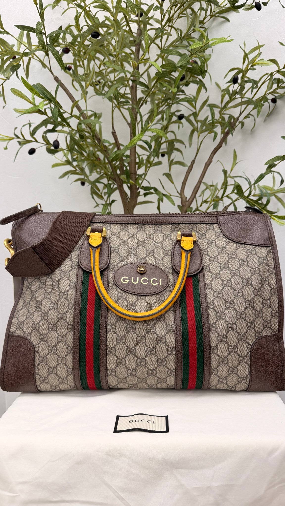Gucci Supreme Coated Canvas Neo GG Web Duffle Bag