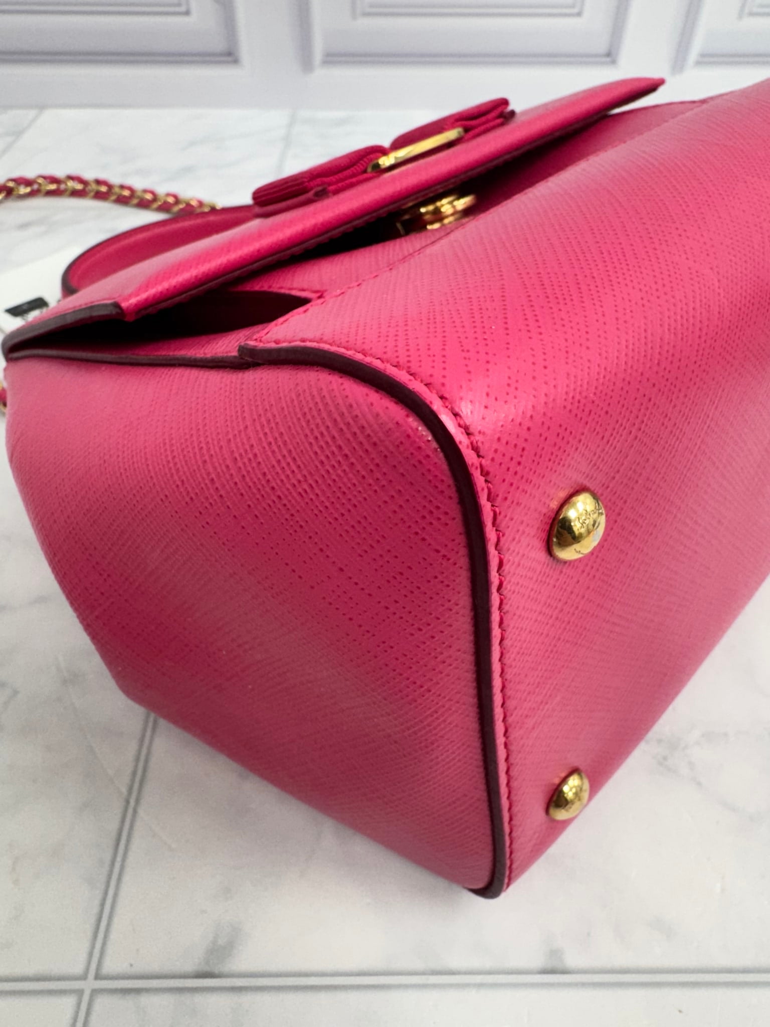 LIKE NEW - Salvatore Ferragamo Pink Saffiano Leather Vara Bow 2Way Bag