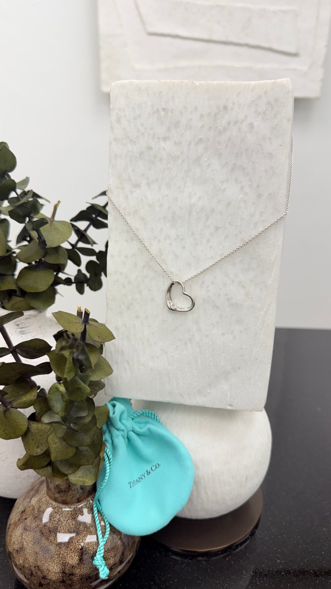 Tiffany & Co Silver Open Heart Pendant Necklace 