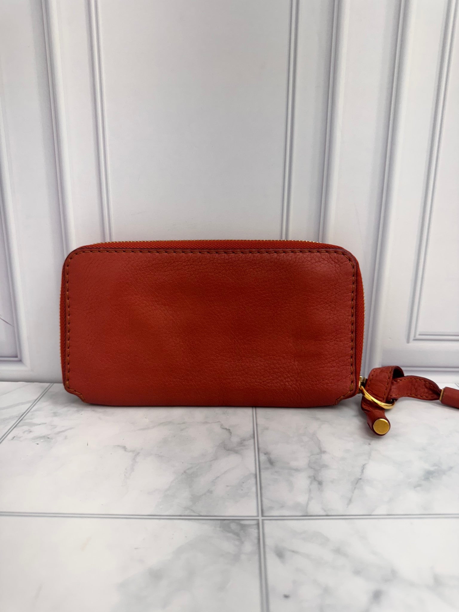 Chloe Red Leather Marcie Zippy Wallet