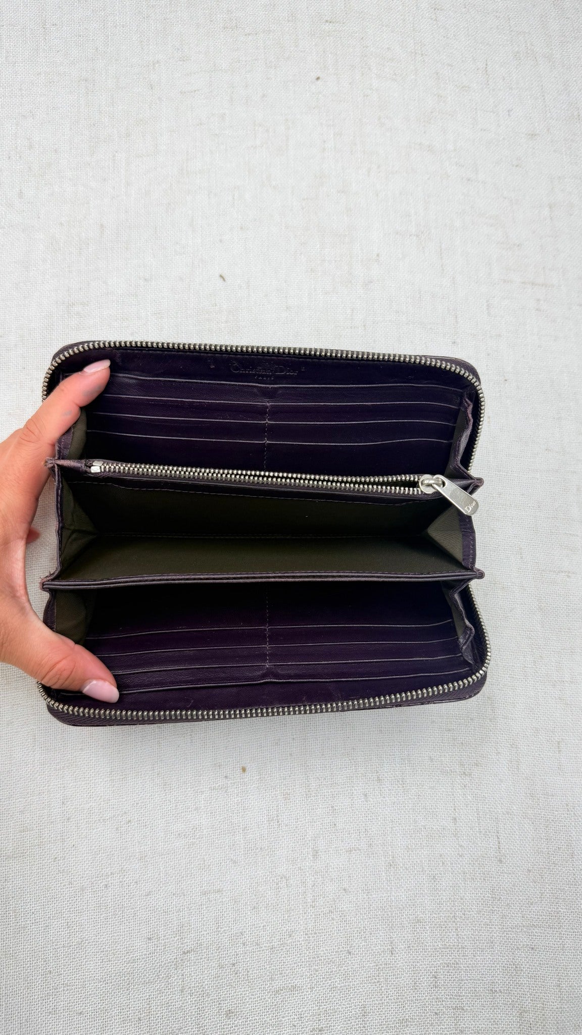 Christian Dior Purple Cannage Patent Leather Lady Dior Voyageur Zippy Wallet