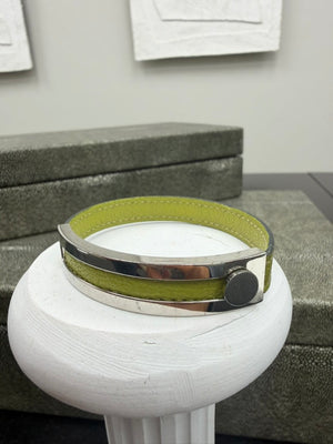 Hermes Silver And Green Pousse-Pousse Bracelet