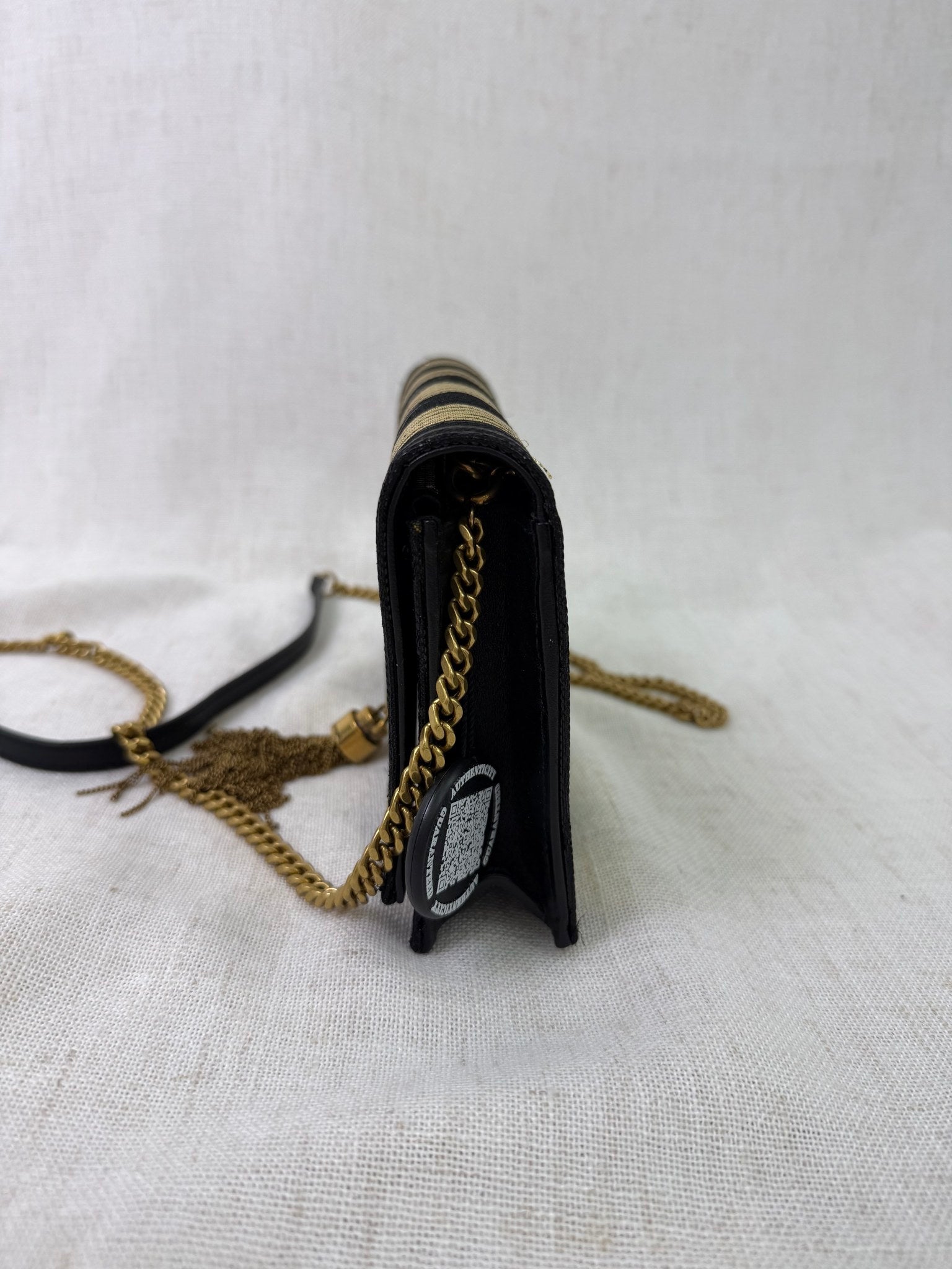 YSL Saint Laurent Black And Gold Kate Striped Bag