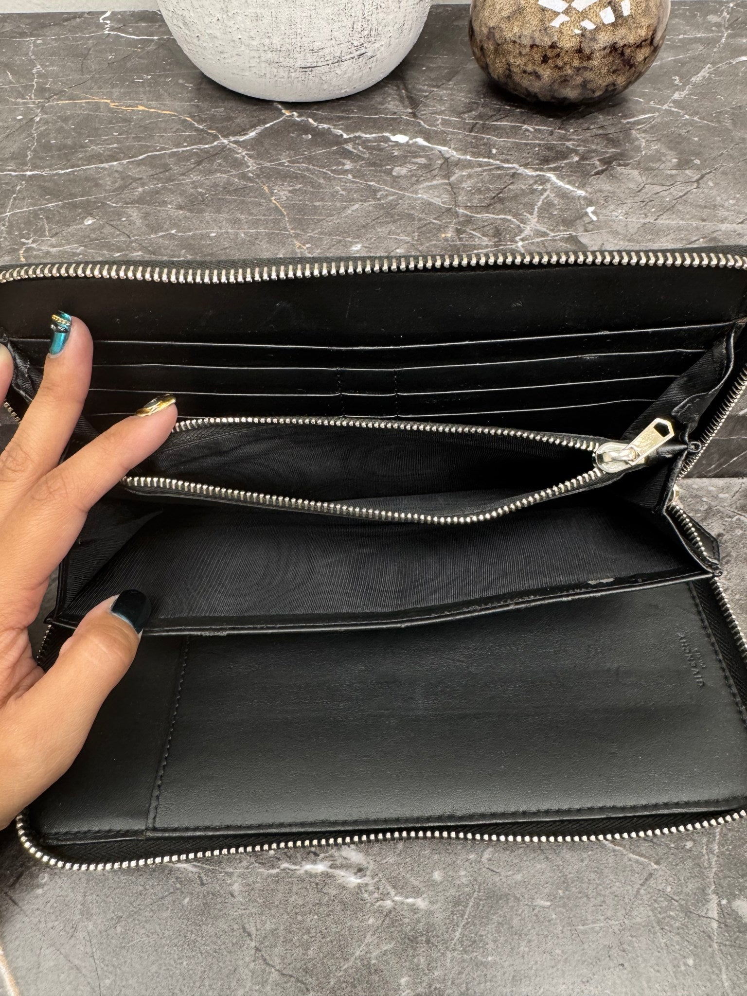 Givenchy Black Madonna Saffiano Leather Zippy Walet