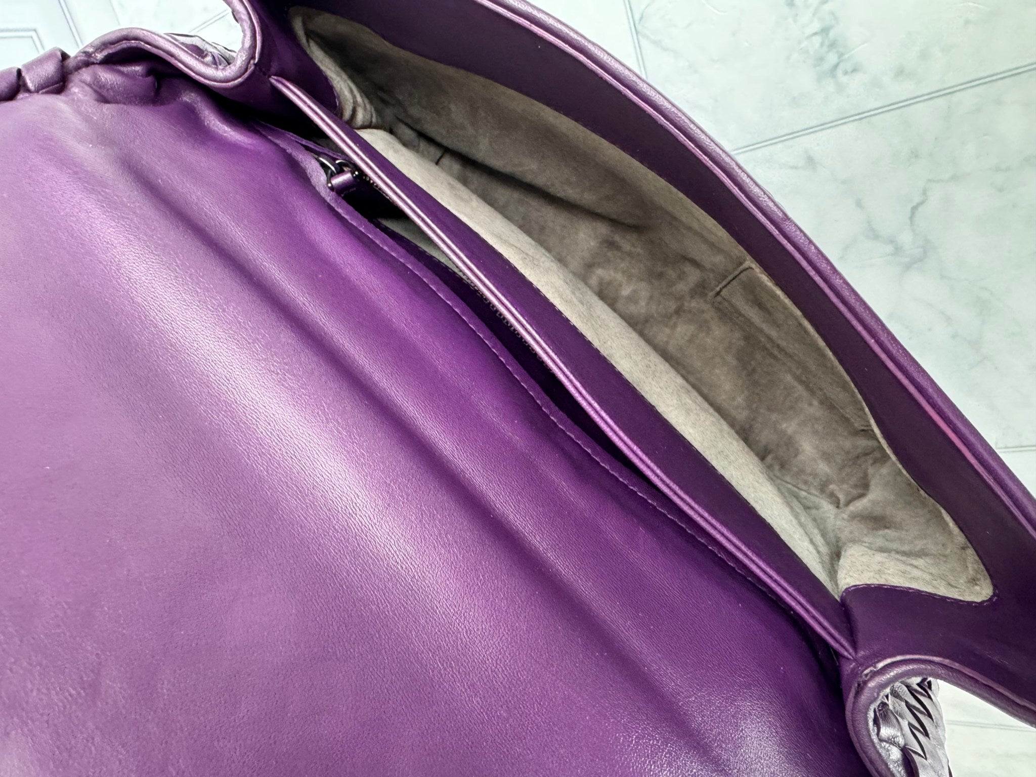 Bottega Veneta Purple Intrecciato Leather Olimpia Shoulder Bag