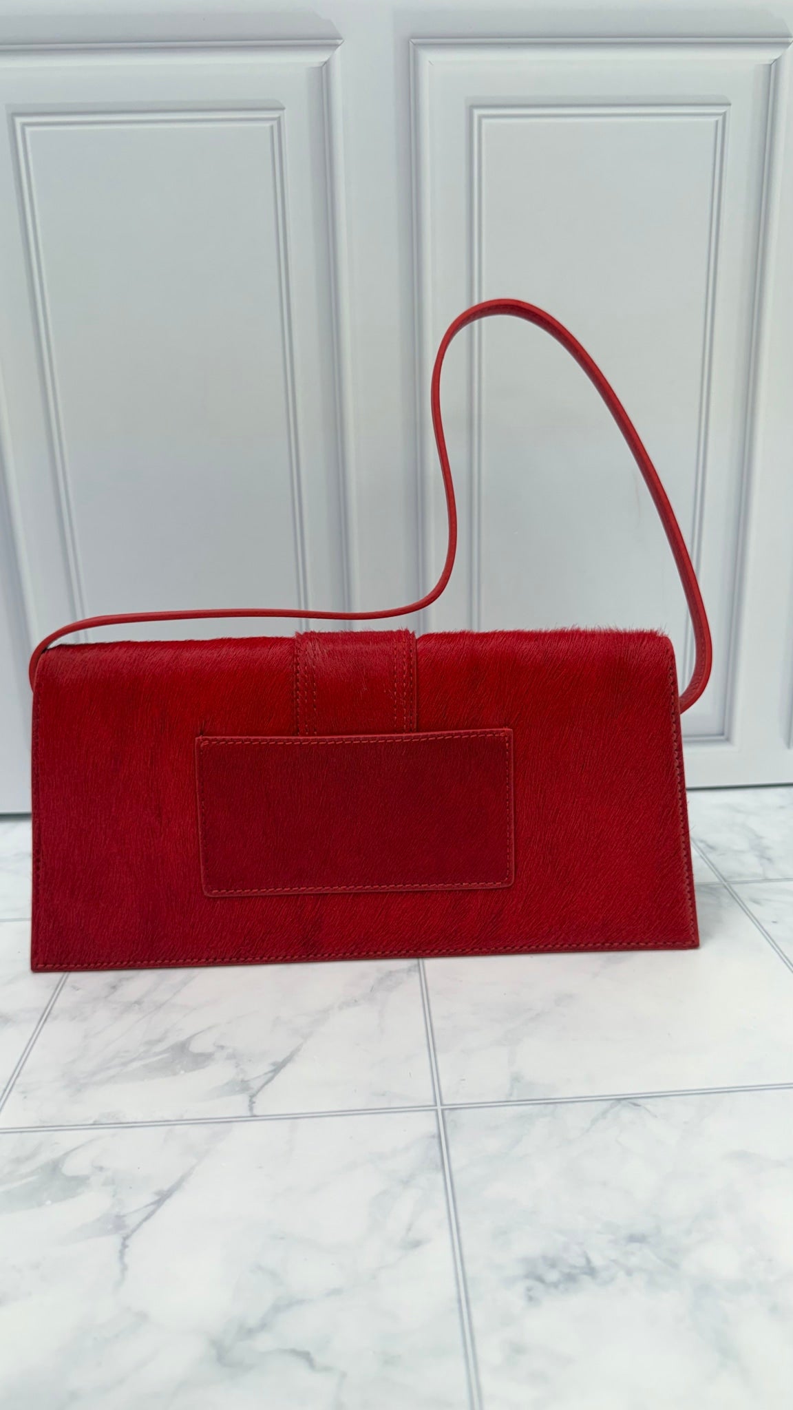 BRAND NEW - Jacquemus Red Pony Hair Le Bambino Long Shoulder Bag