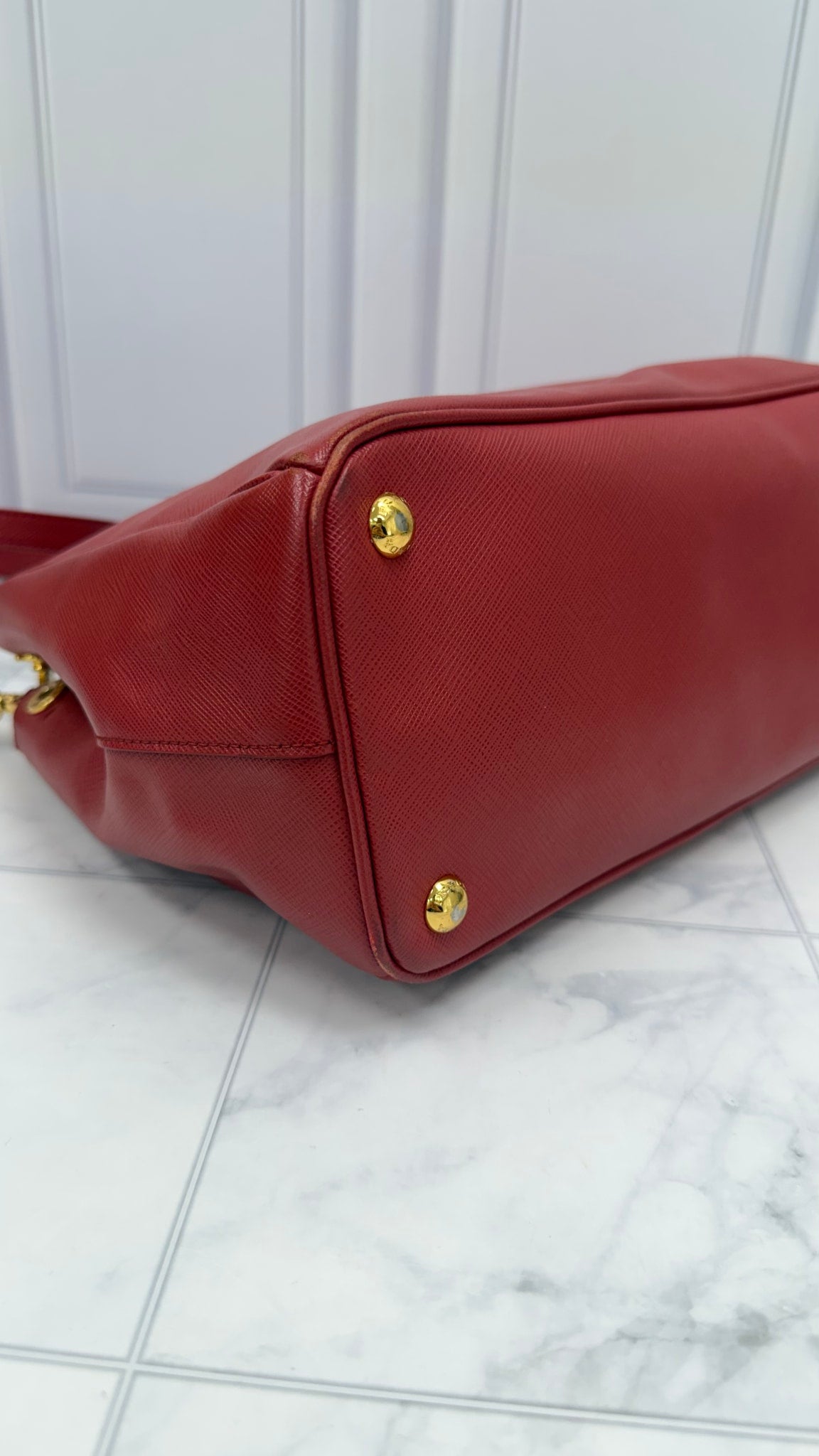 Prada Red Saffiano Leather Small Double Zip Galleria 2way Tote