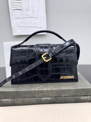BRAND NEW - Jacquemus Black Croc Embossed Leather Le Bambino Handbag 2Way Handbag