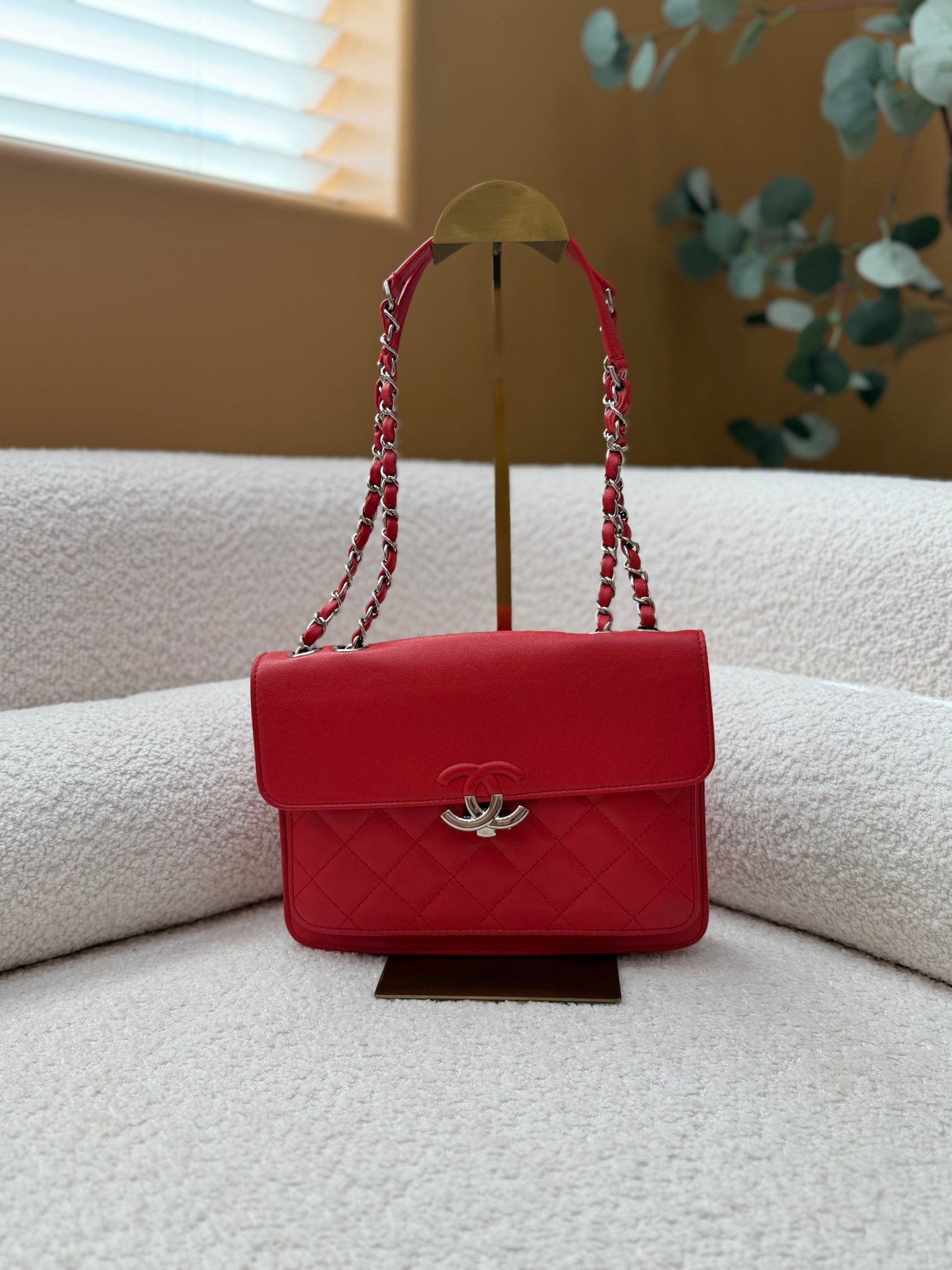 Chanel Red Quilted Calfskin CC Box Flap Bag