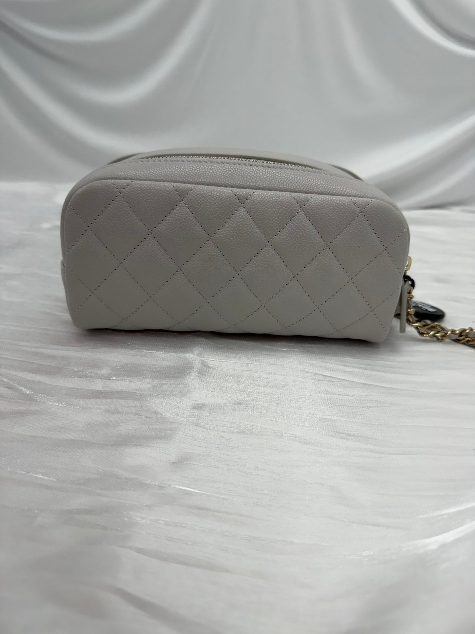 BRAND NEW- Chanel Gray Quilted Caviar Double Zip Cosmetic Case