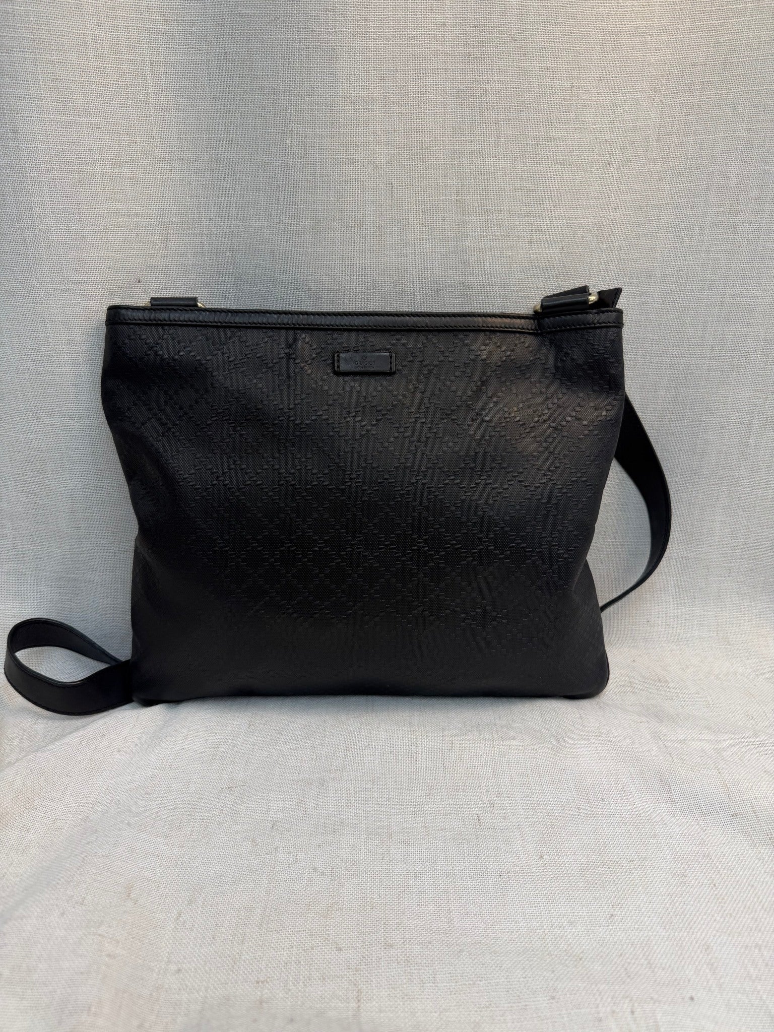 Gucci Black Coated Canvas Diamante Crossbody Bag