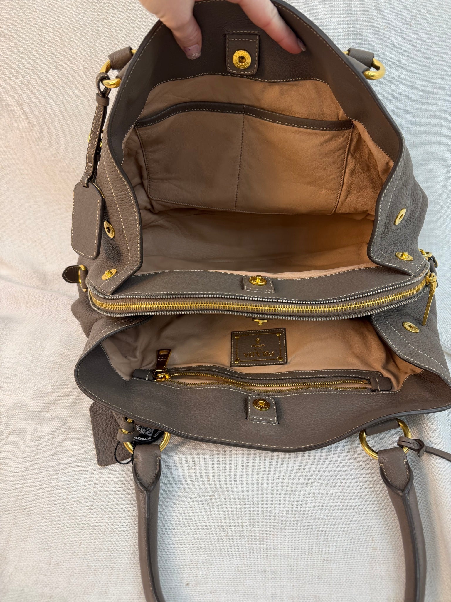 Prada Taupe Leather Vitello Daino Tote Bag