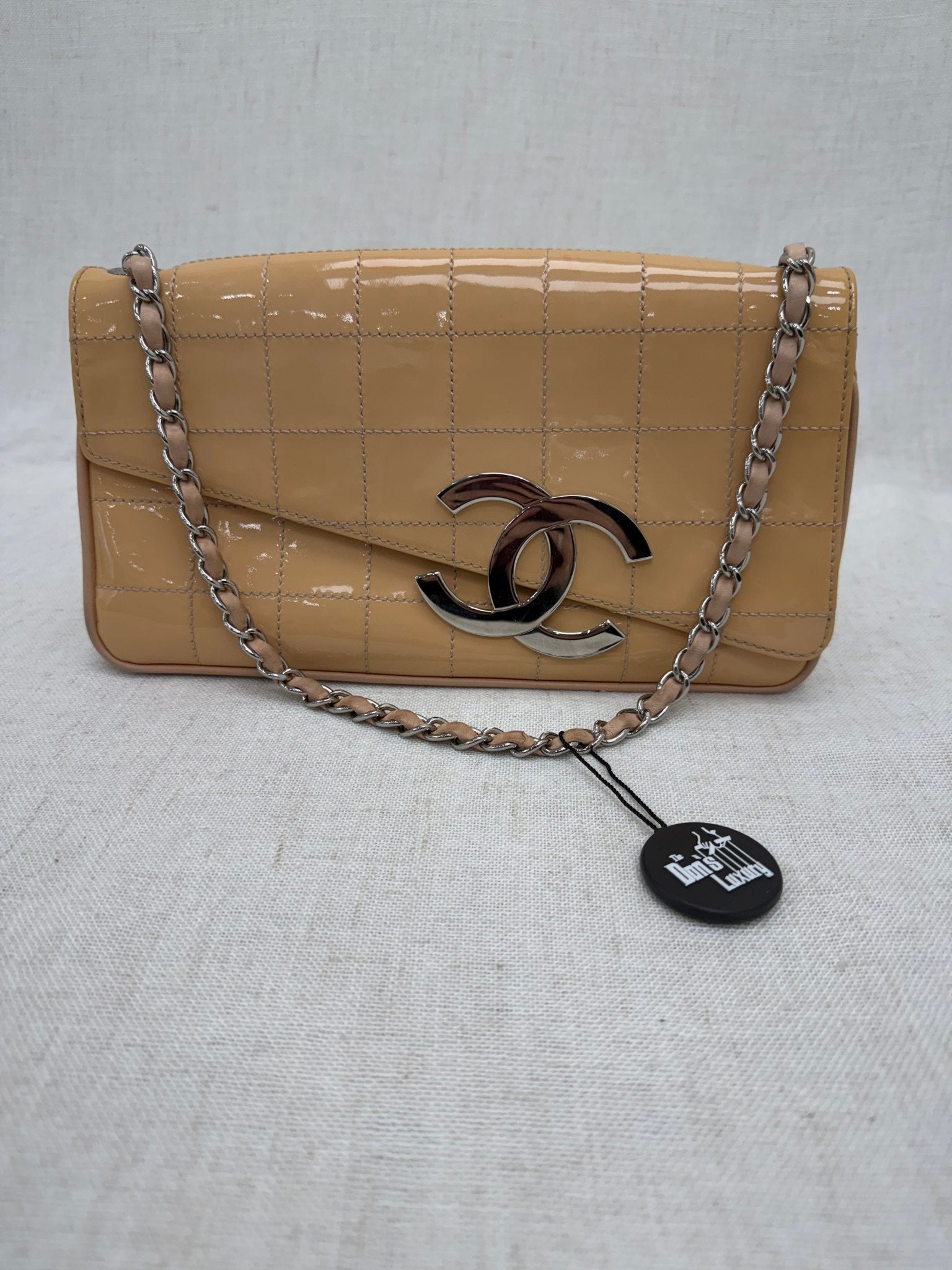 Chanel Peach Patent Leather East West Chocolate Bar Bag