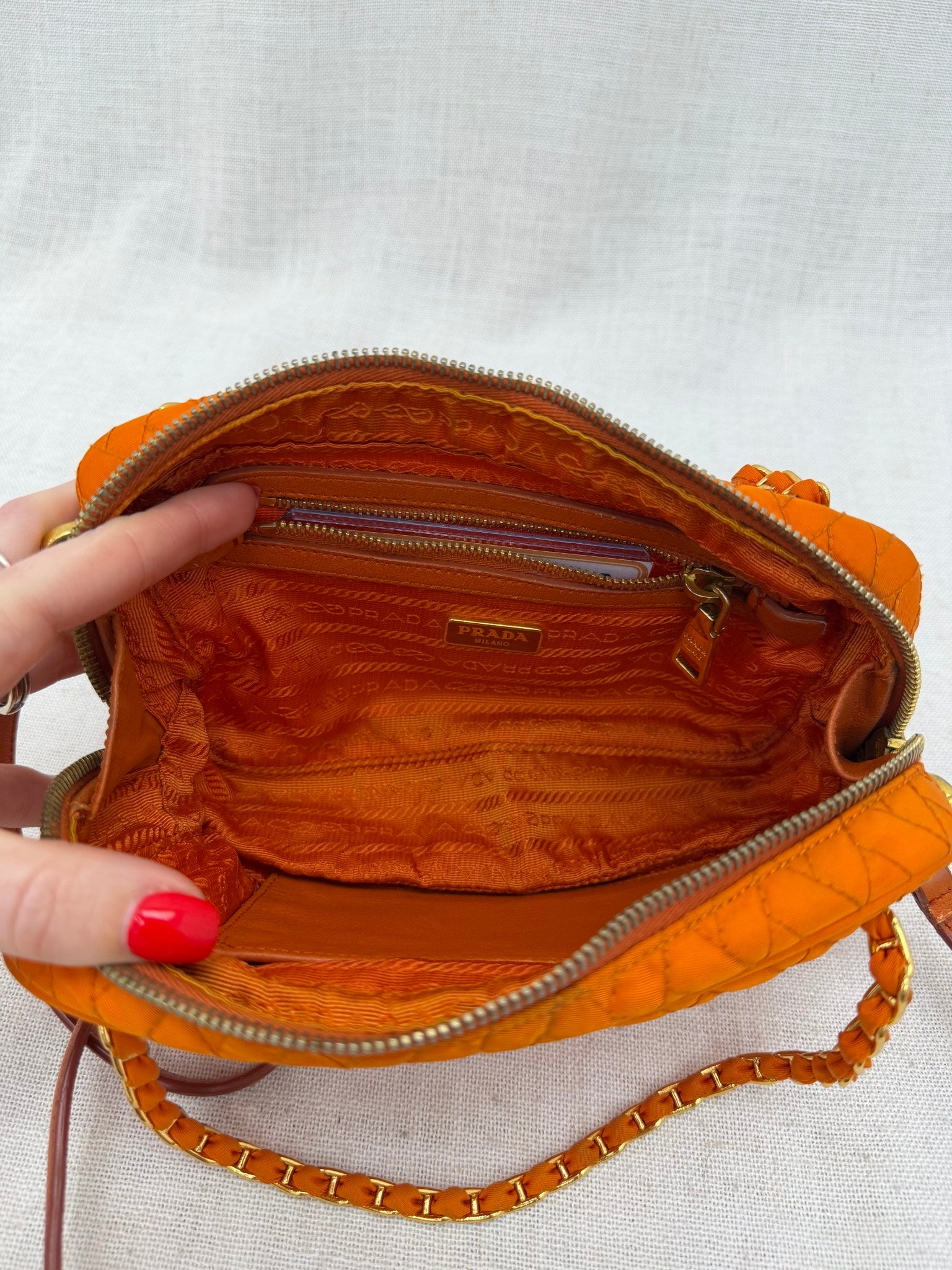 Prada Orange Quilted Nylon 2Way Crossbody