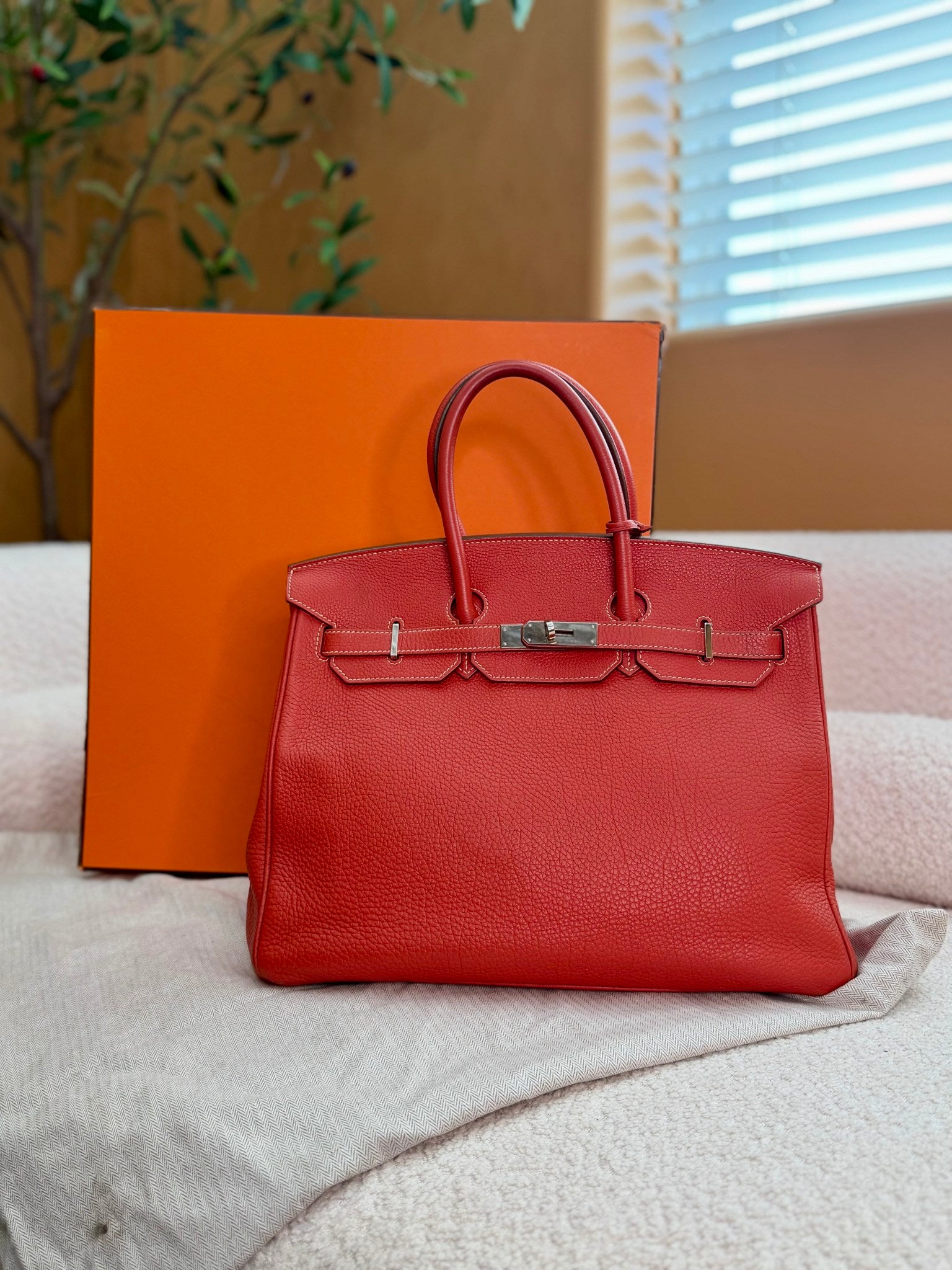 Hermes Sanguine Vache Clemence Leather Birkin 35