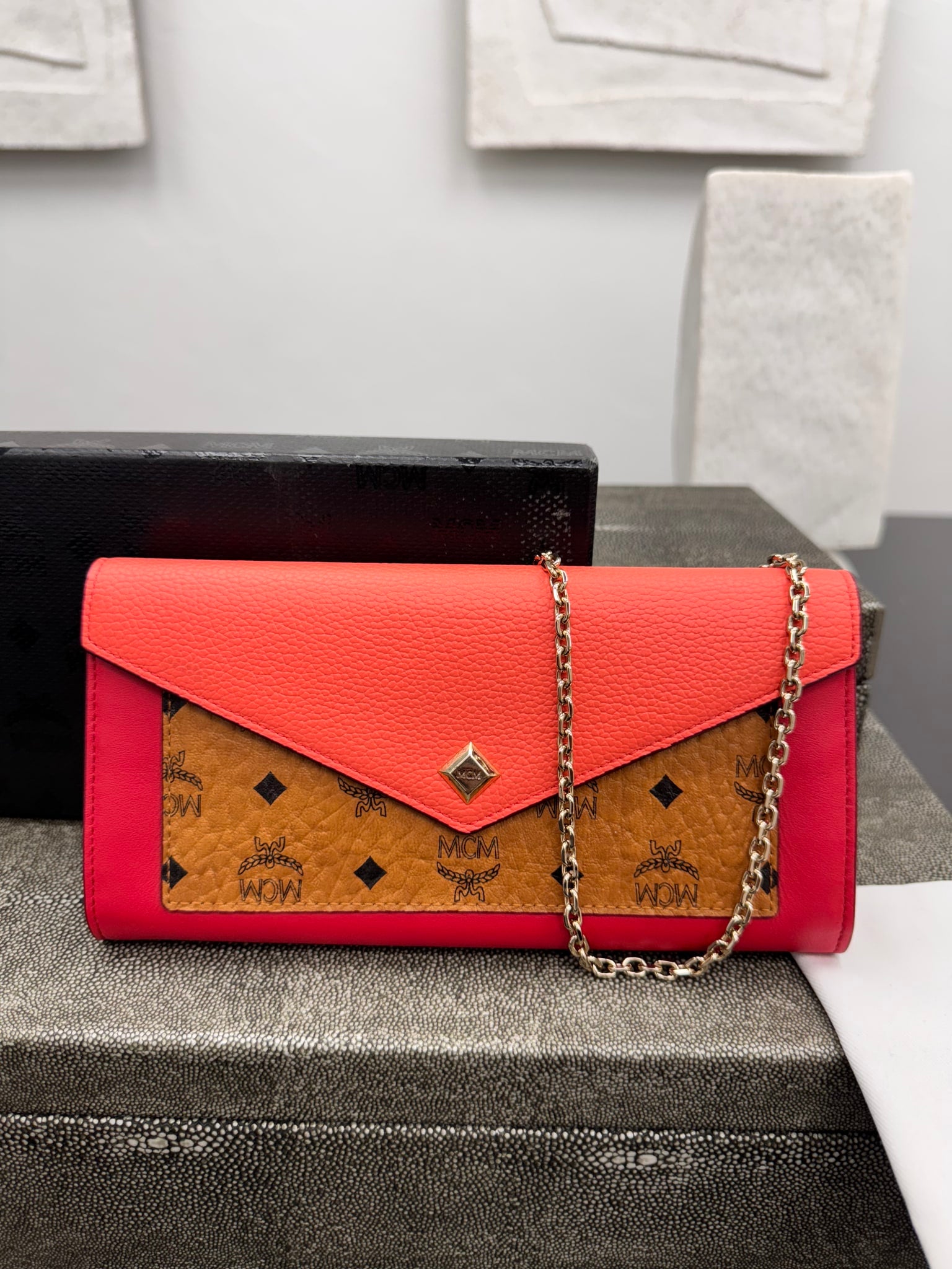 MCM Tricolor Leather Wallet On A Chain