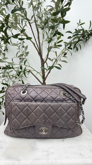 Chanel Grey Python Quilted Leather Handbag