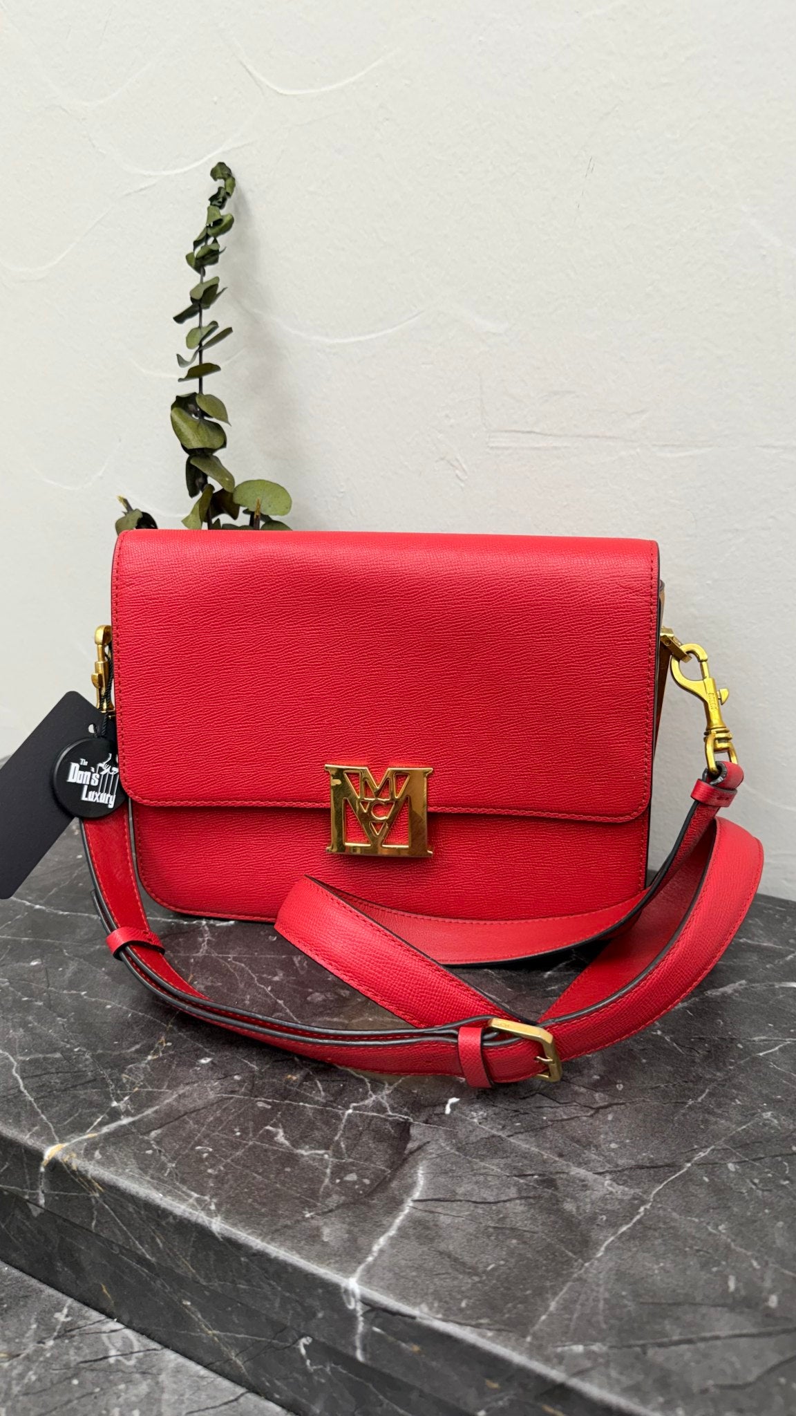 MCM Red Leather & Visetos Print Mena Shoulder Bag