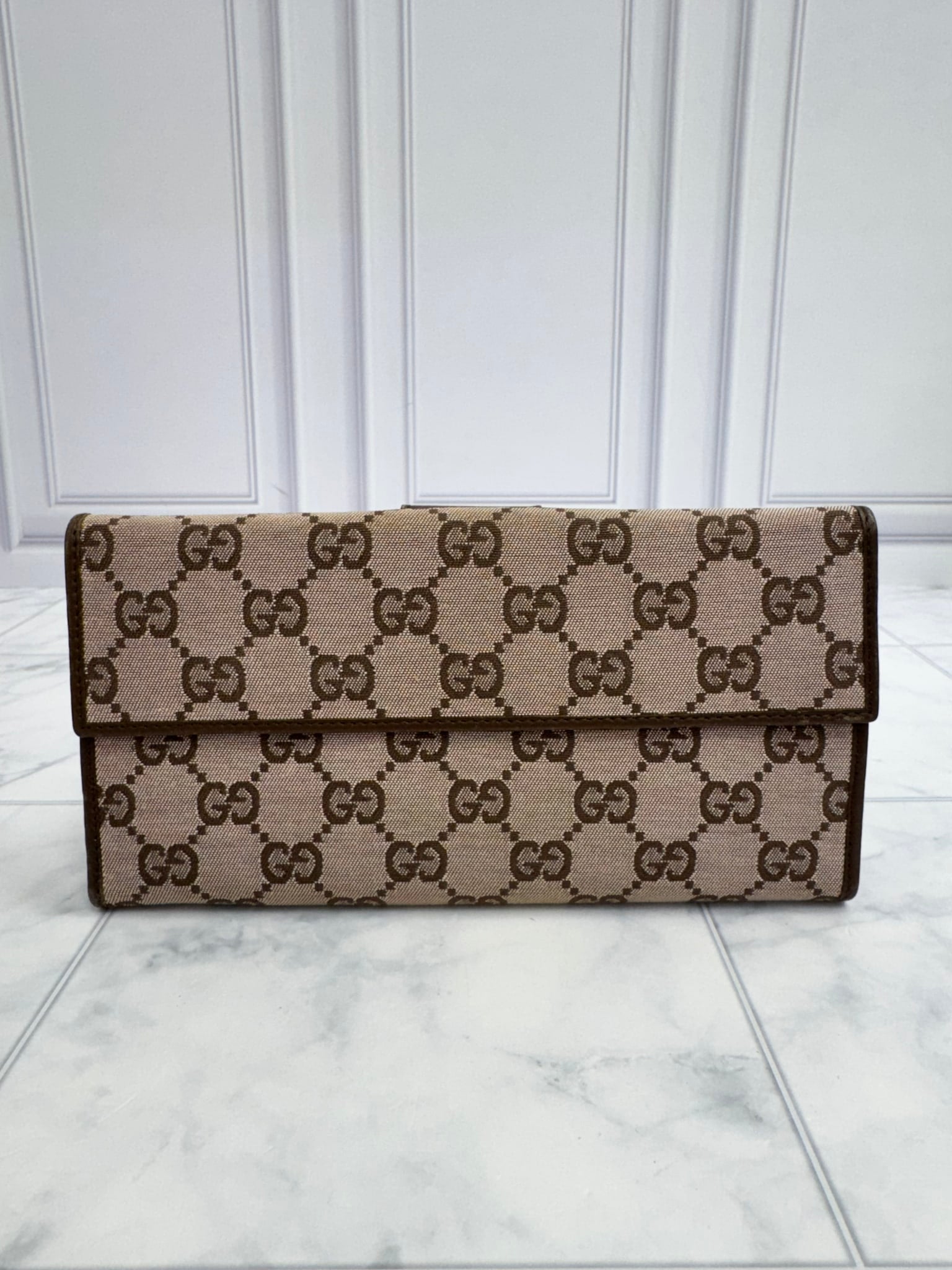 Gucci Brown GG Monogram Canvas Long Wallet