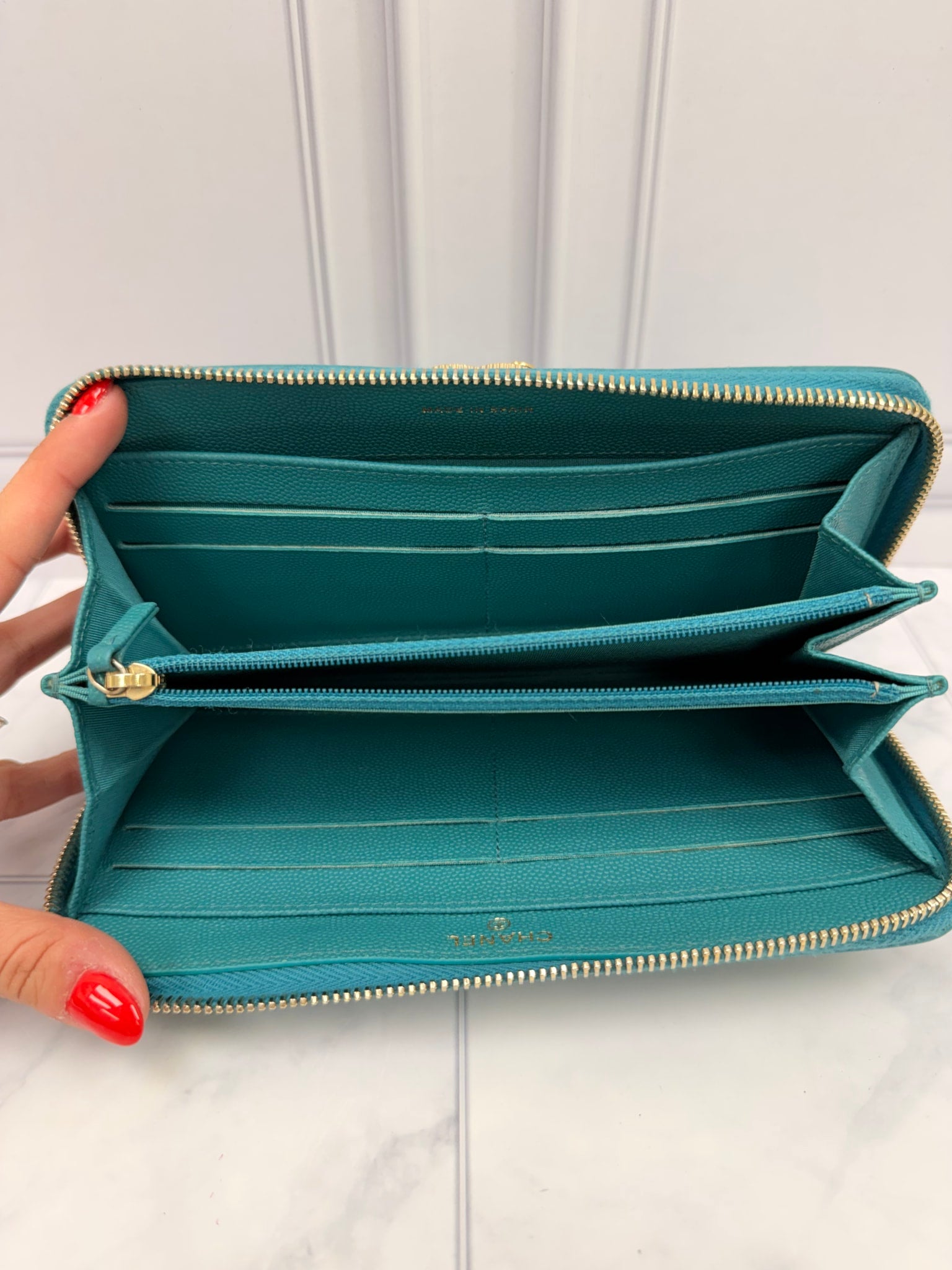 Chanel Turquoise Quilted Caviar Leather Mademoiselle Wallet 