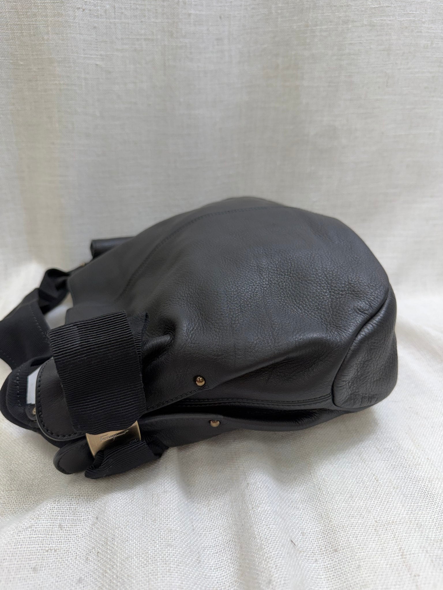 Salvatore Ferragamo Black Leather Vara Bow Hobo Handbag