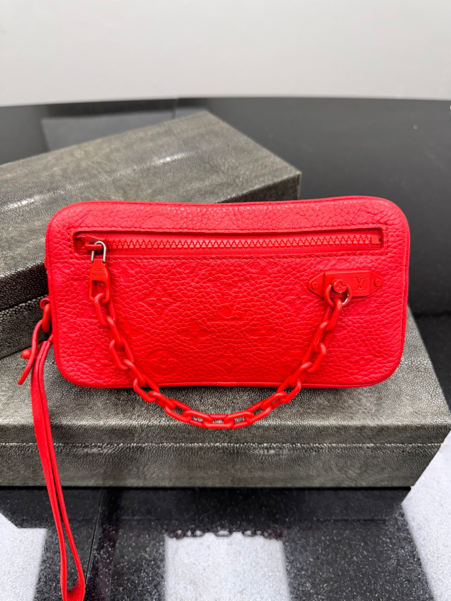 Louis Vuitton Red Taurillon Leather Pochette Volga Clutch Bag