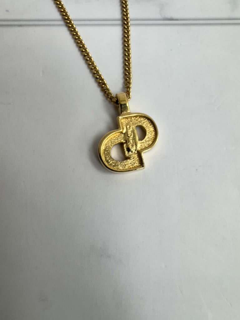 Christian Dior Gold Rhinestone CD Necklace