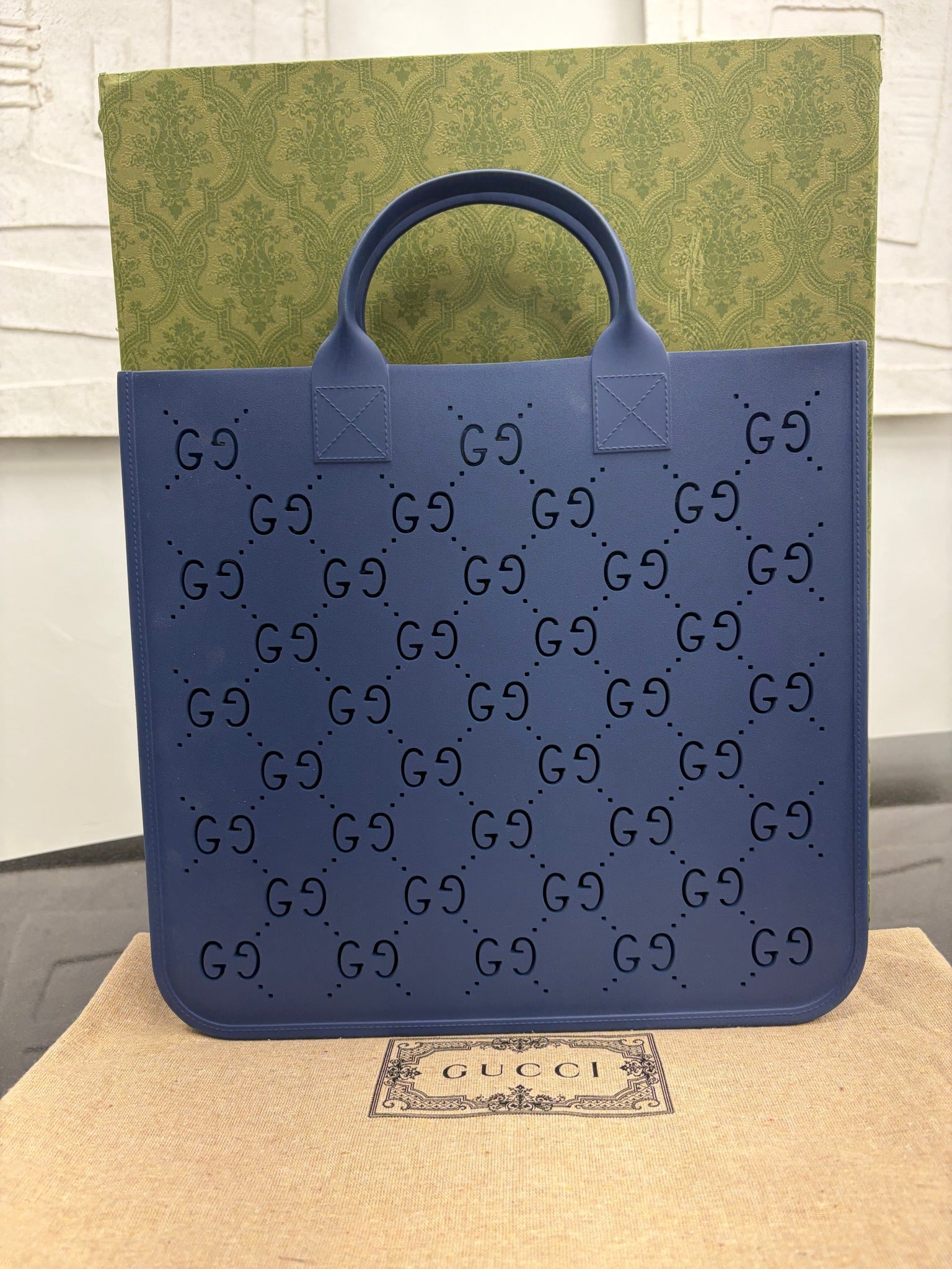 Gucci Navy GG Perforated Rubber Tote Bag