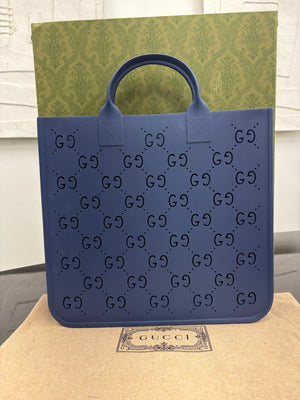 Gucci Navy GG Perforated Rubber Tote Bag