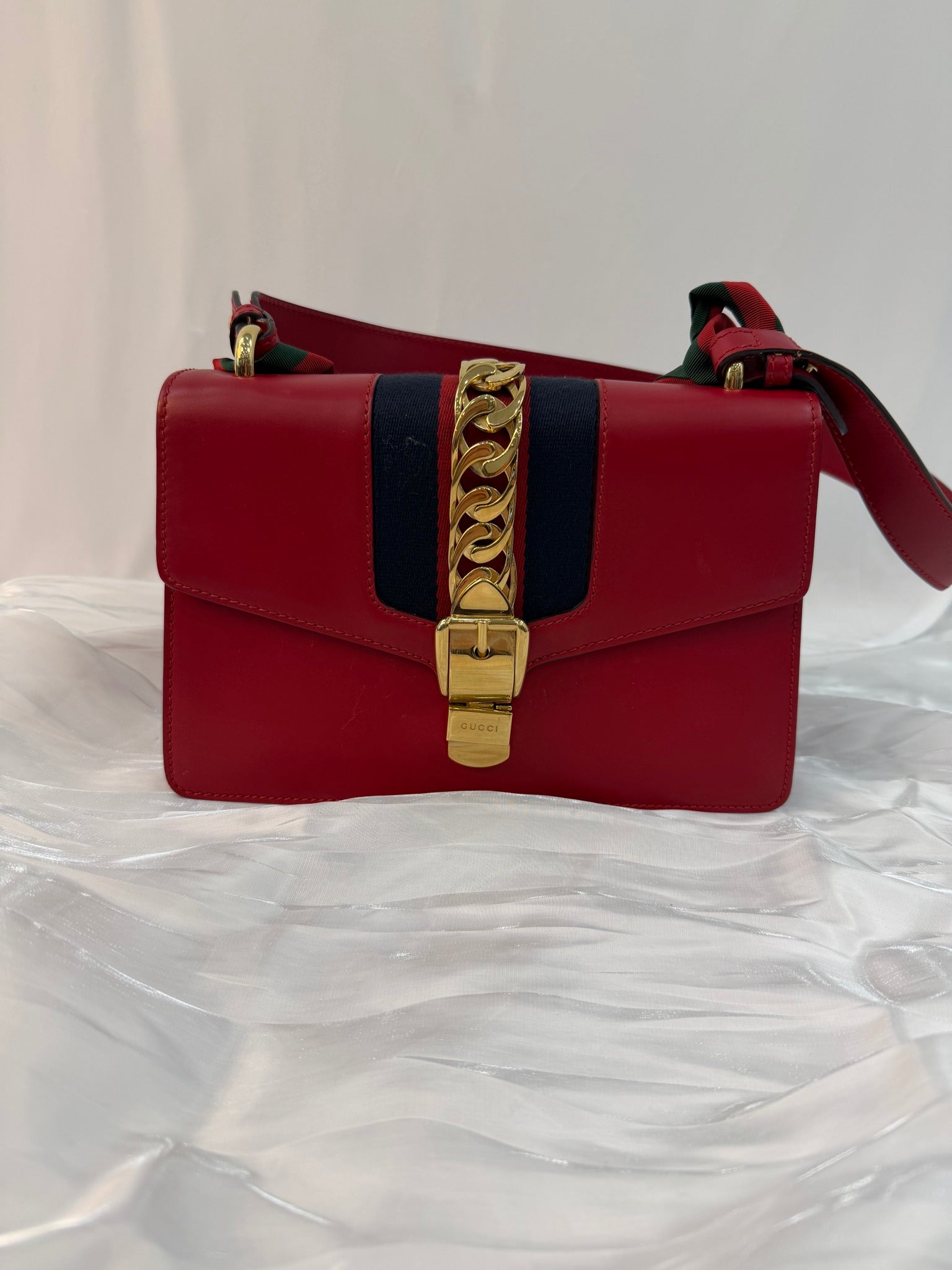 Gucci Red Calfskin Sylvie Small Shoulder Bag