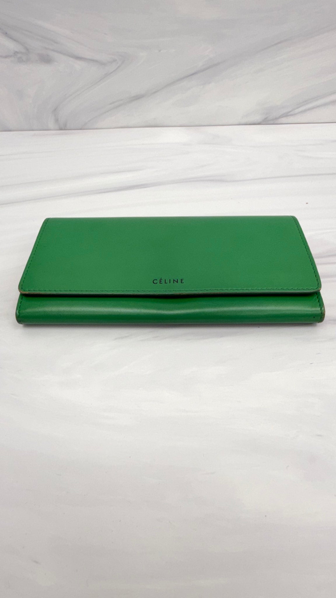 Celine Green Leather Long Flap Wallet
