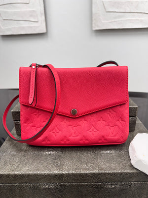 Louis Vuitton Coral Red Monogram Empreinte Leather Twice Bag