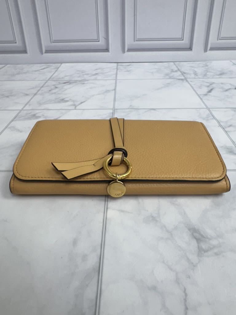 Chloe Beige Grained Leather Alphabet Long Wallet
