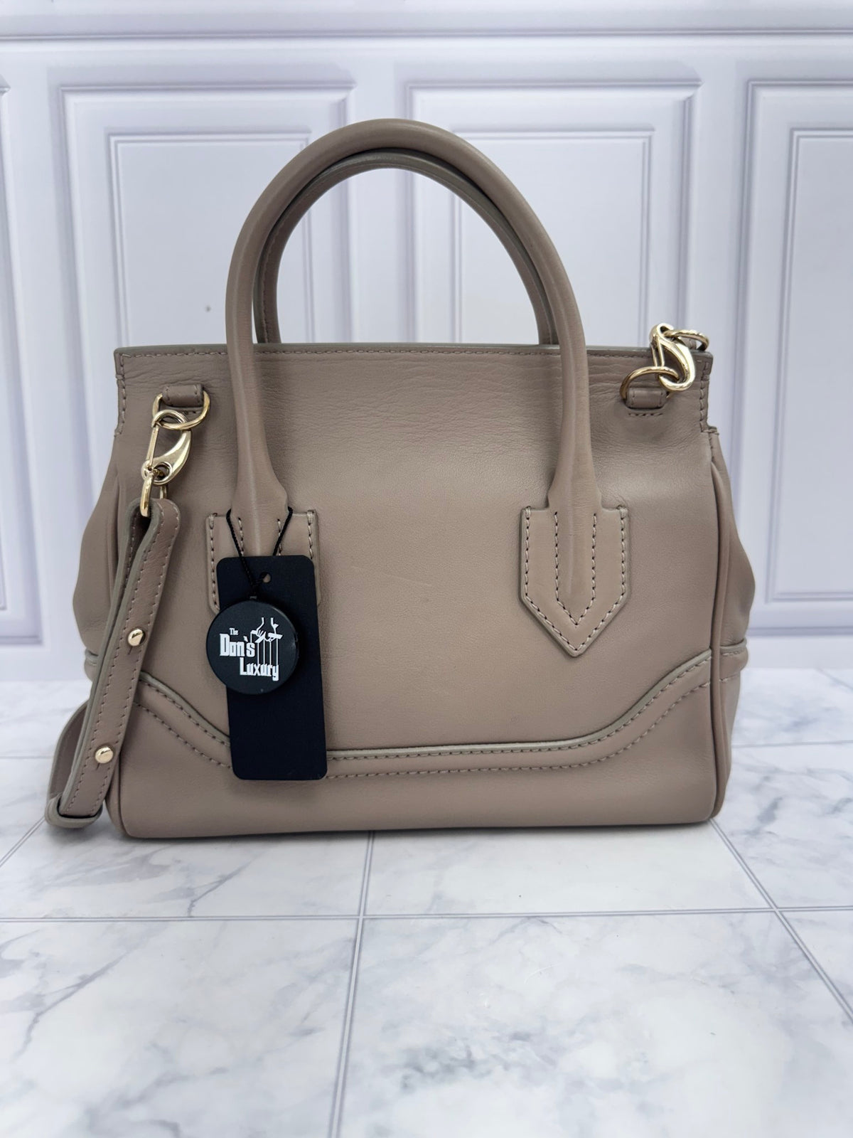 Versace Taupe Leather Palazzo Empire Medium 2Way Bag