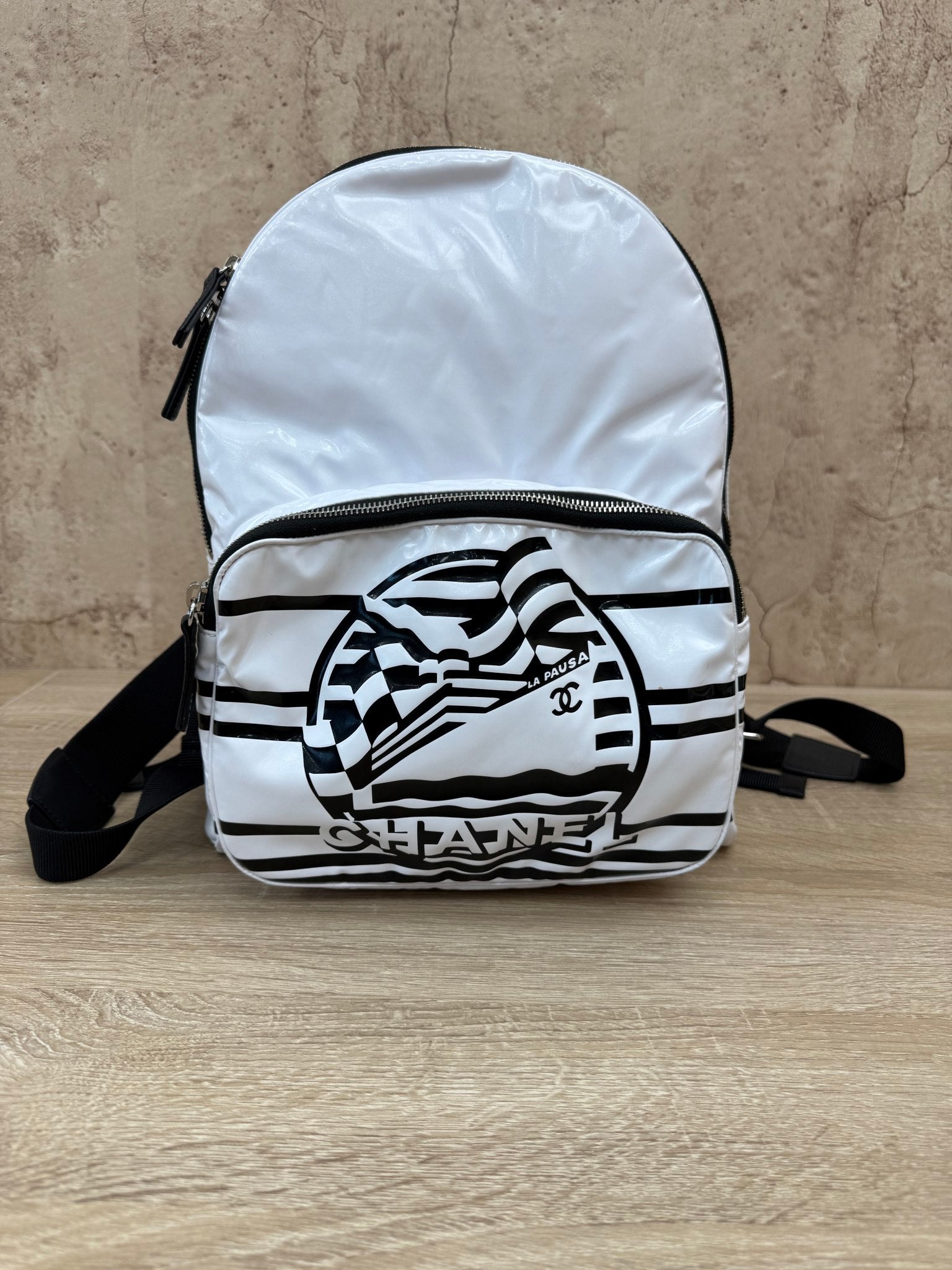 Chanel White Vinyl La Pausa Backpack Bag