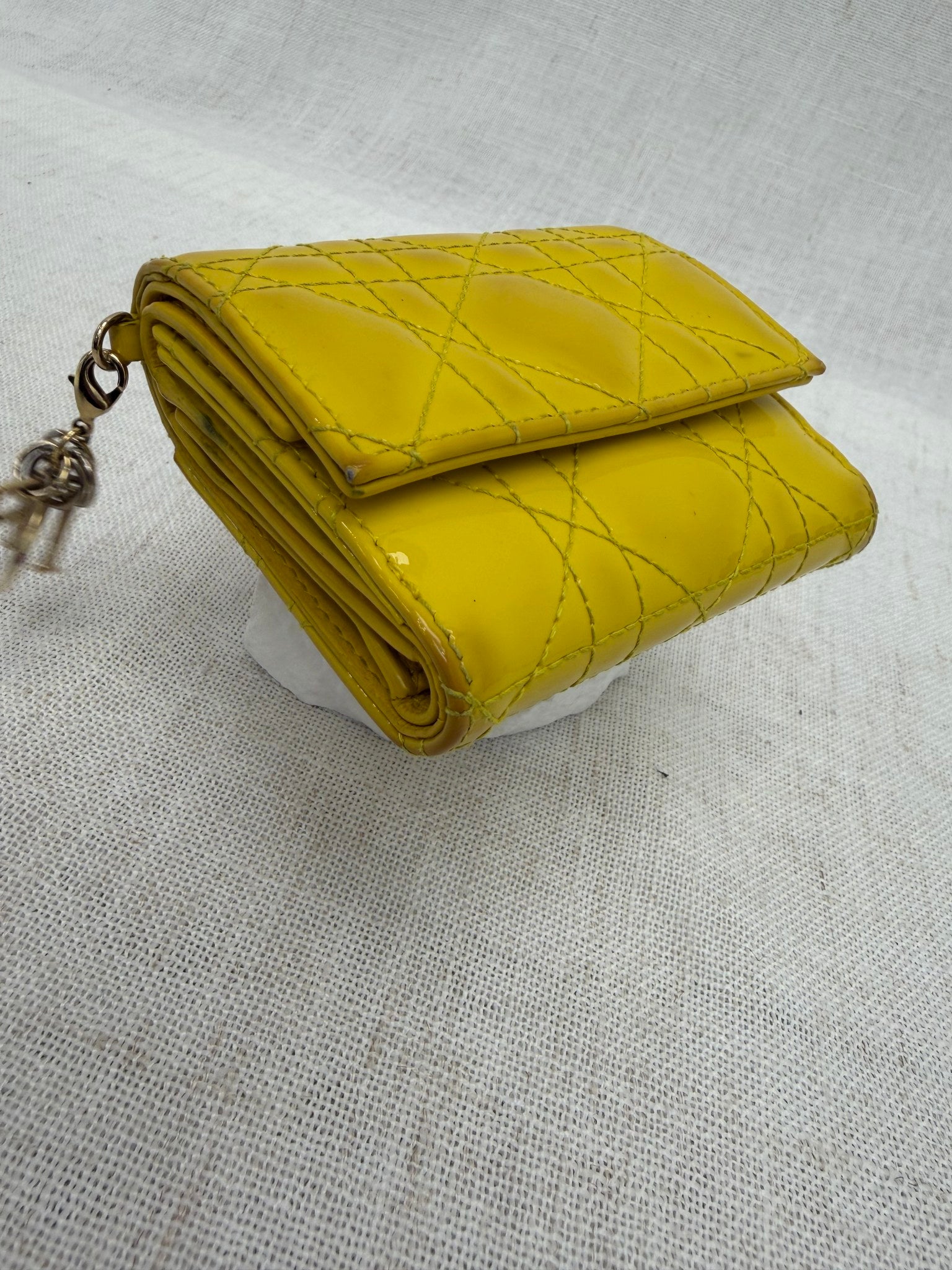 Christian Dior Yellow Cannage Patent Leather Lady Dior Lotus Wallet