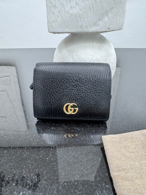 Gucci Black Grained Leather GG Marmont Compact Wallet