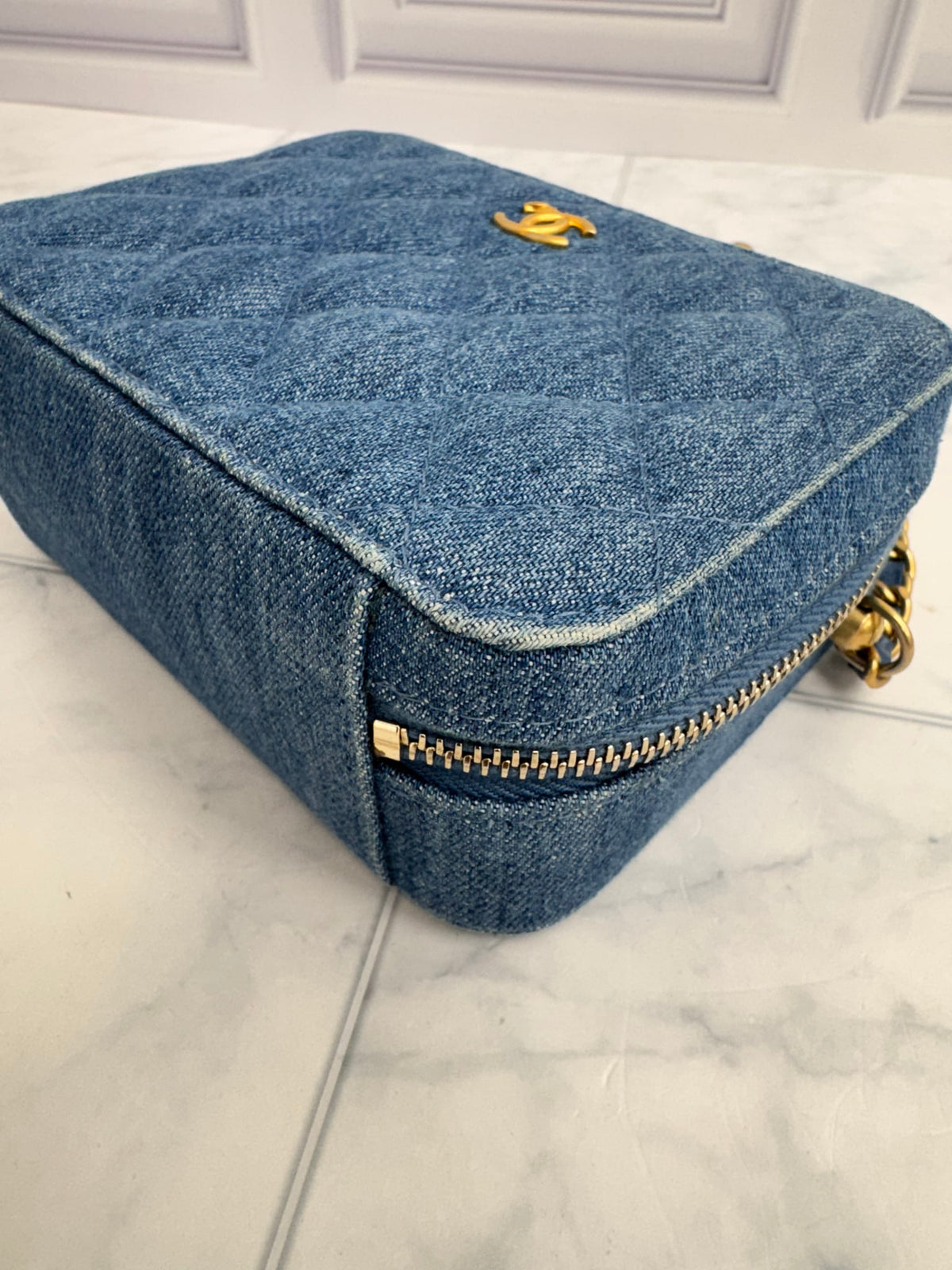 Chanel Quilted Denim Pearl Crush Mini Camera Bag 